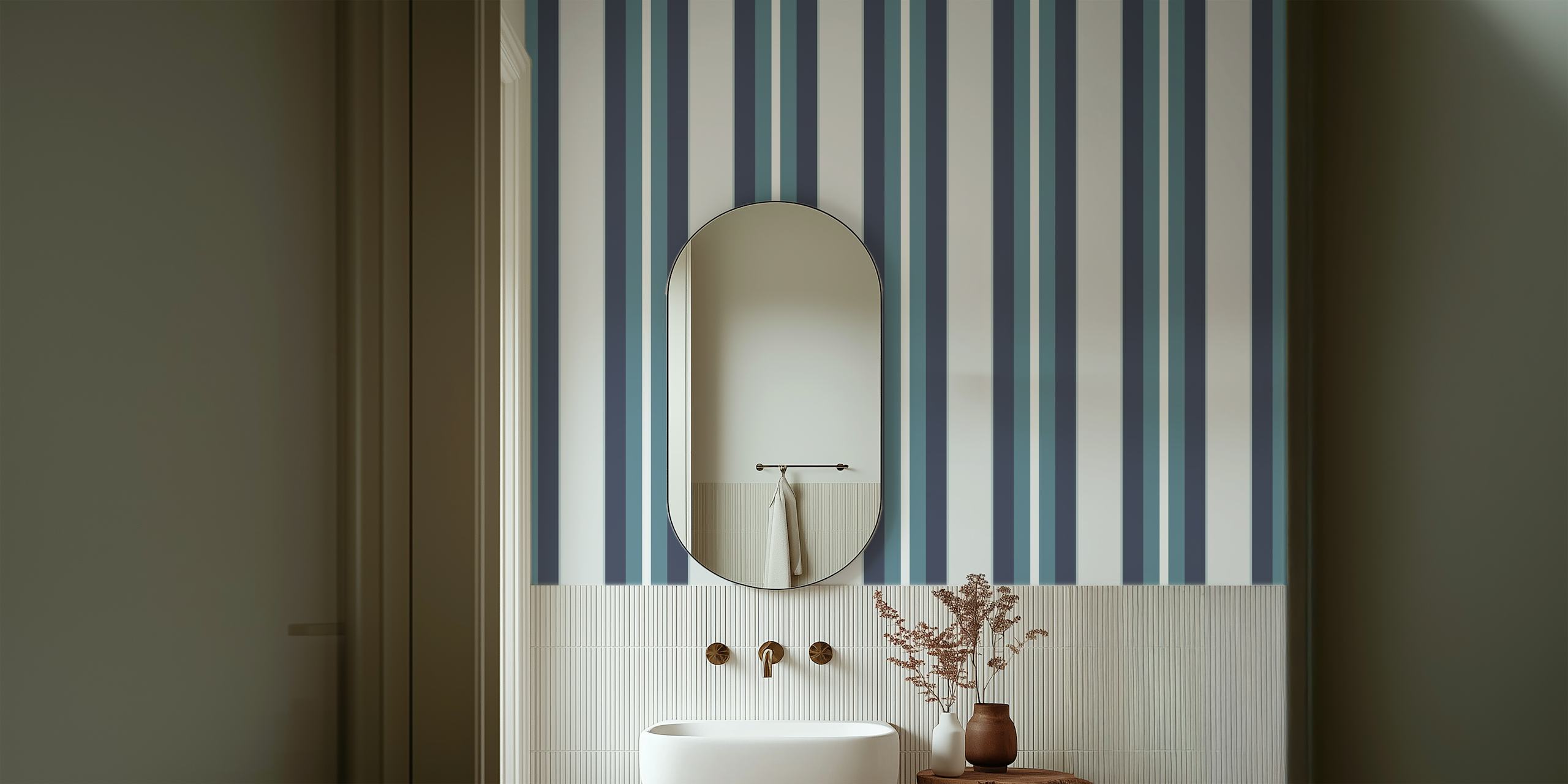 Classic Stripes Blueprint wallpaper in a room