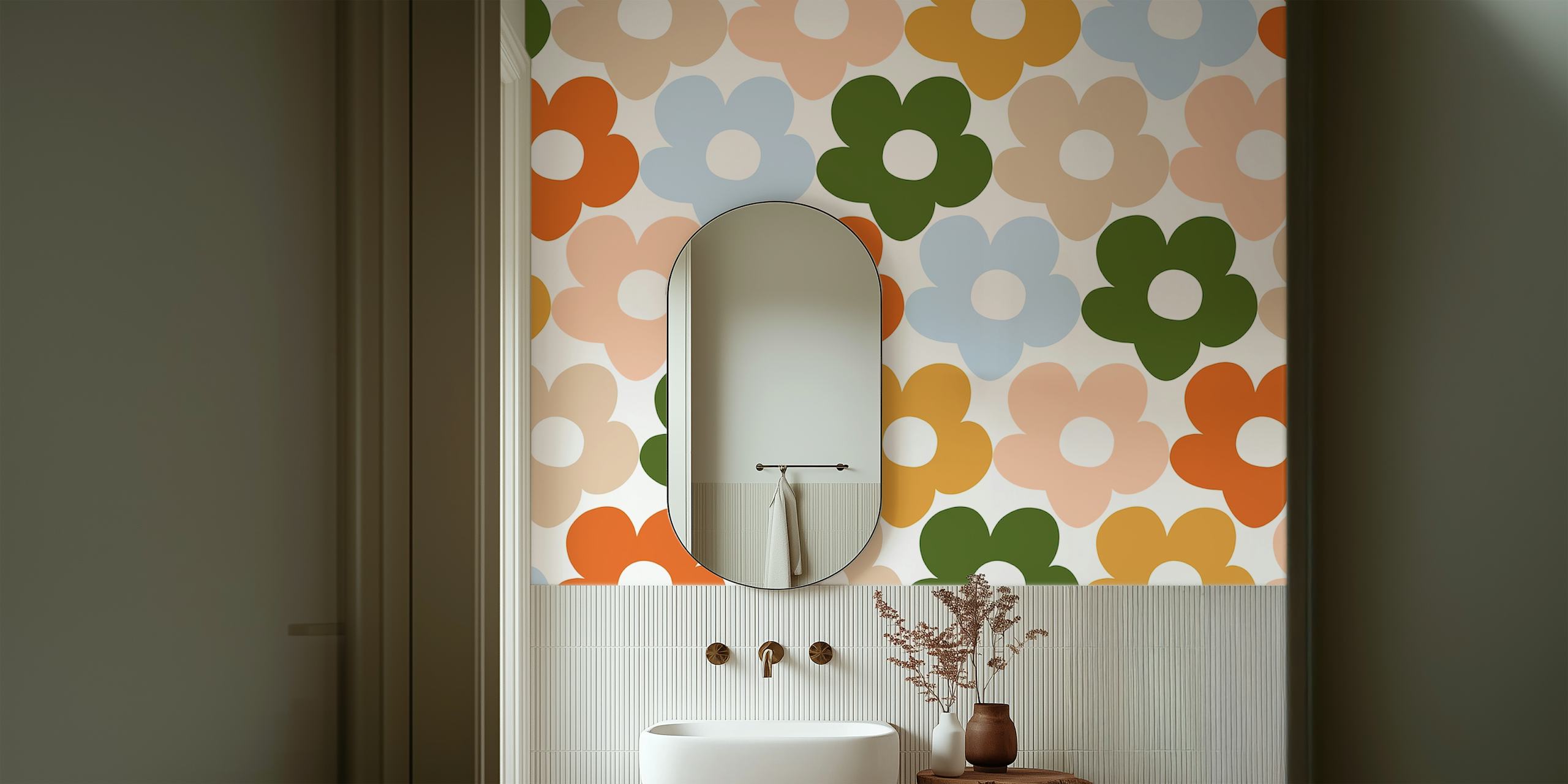 Papel pintado Retro Daisy Pattern Dream 2 en una habitación