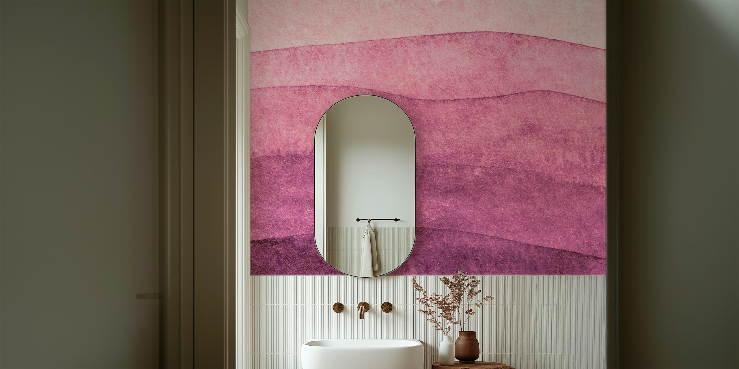 Purple watercolor waves wallpaper in a room
