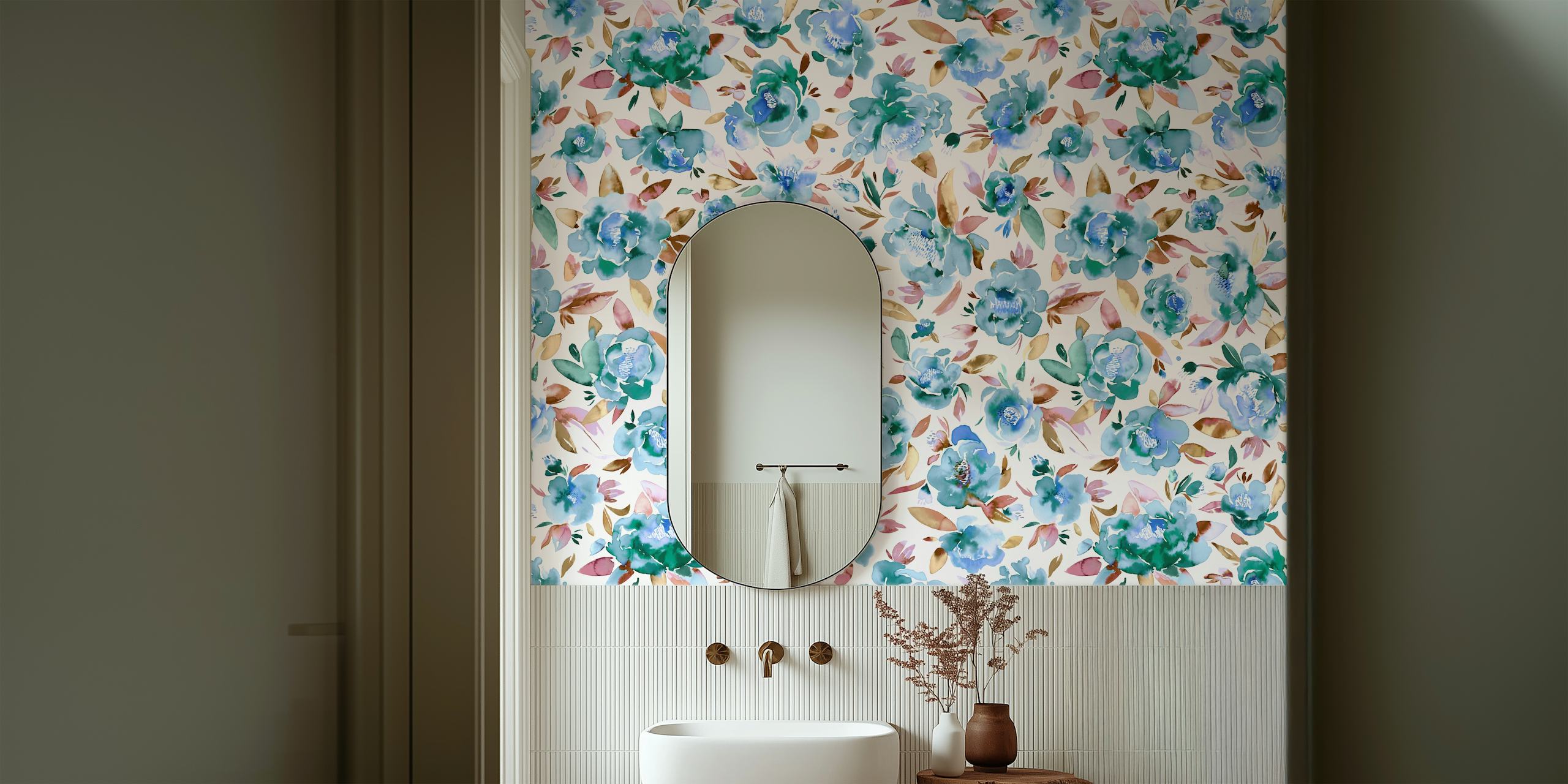 Watercolor blue peonies floral pattern wallpaper