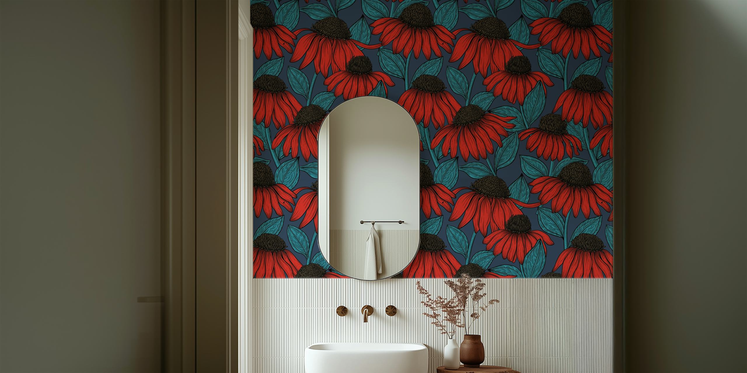 Red coneflowers behangontwerp in een kamer