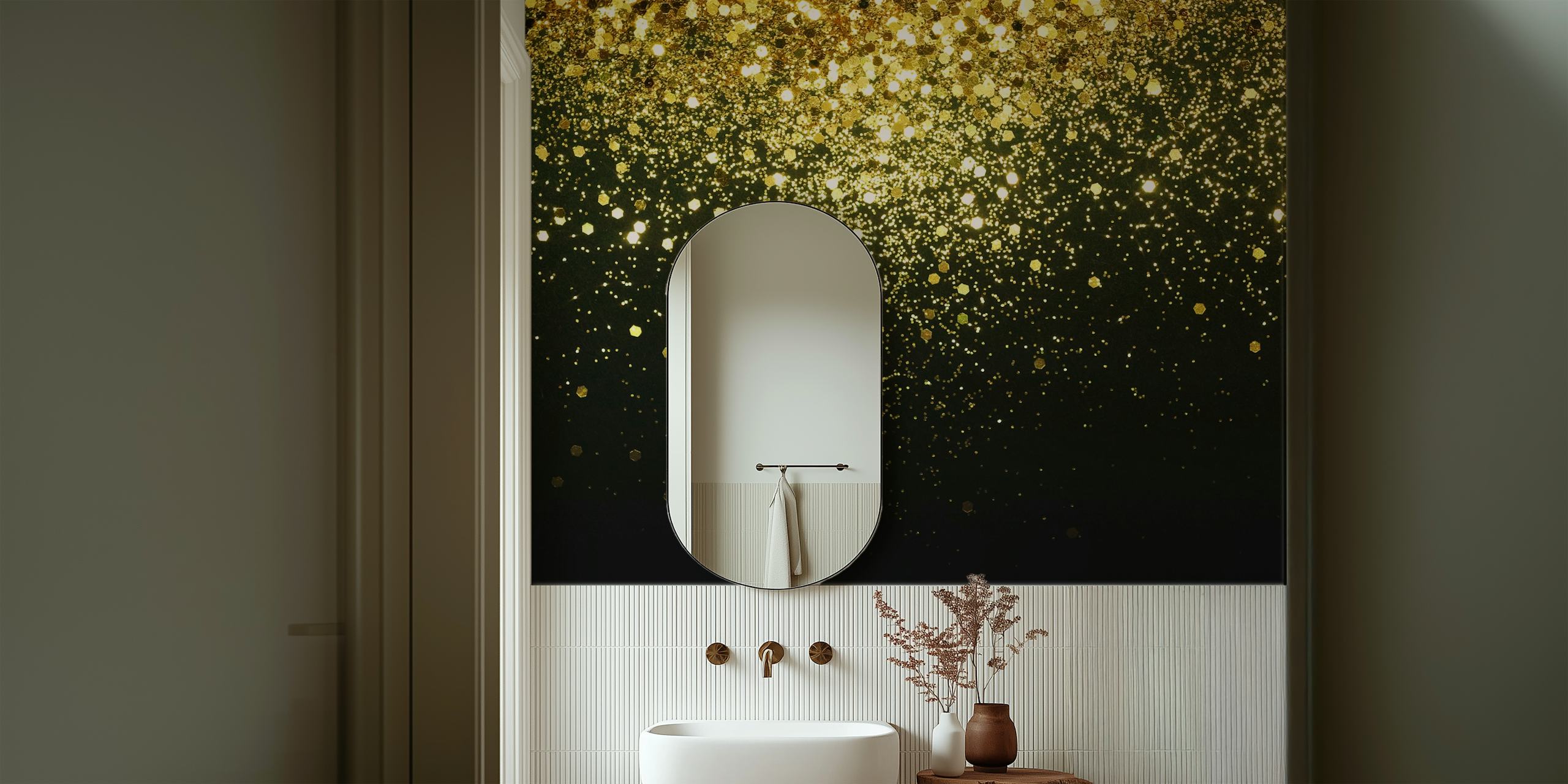 Gold glitter particles on a black background wallpaper