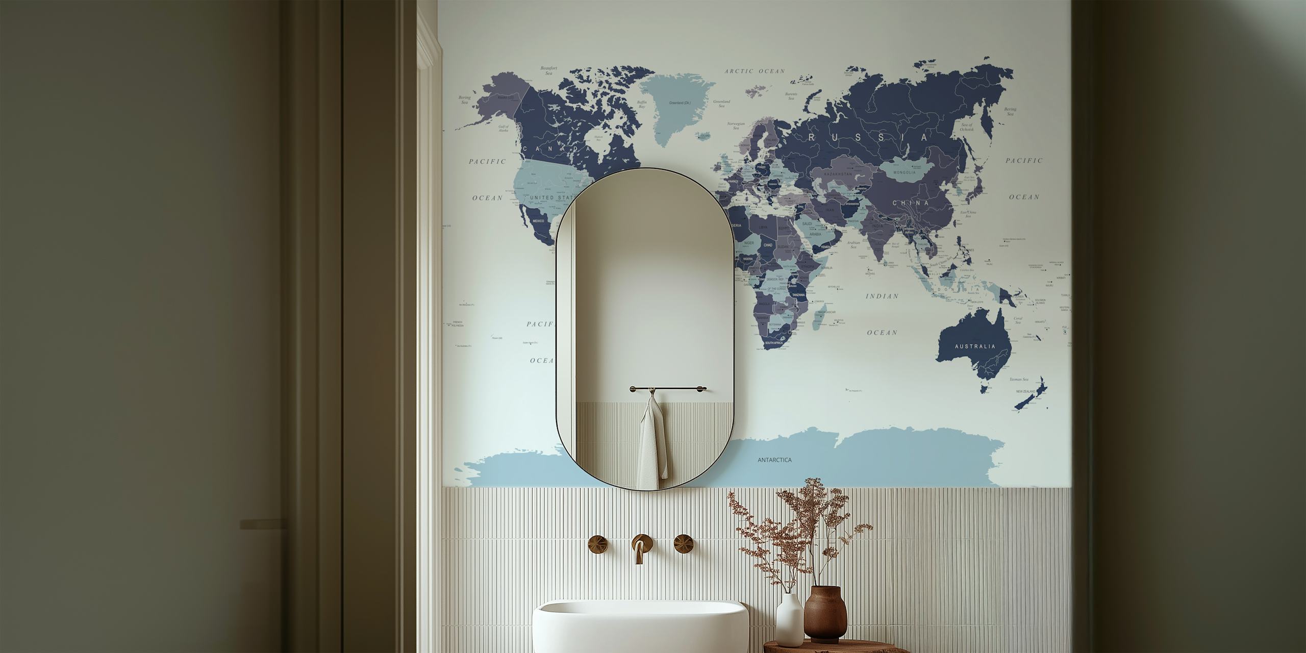 Navy blue world map wall mural