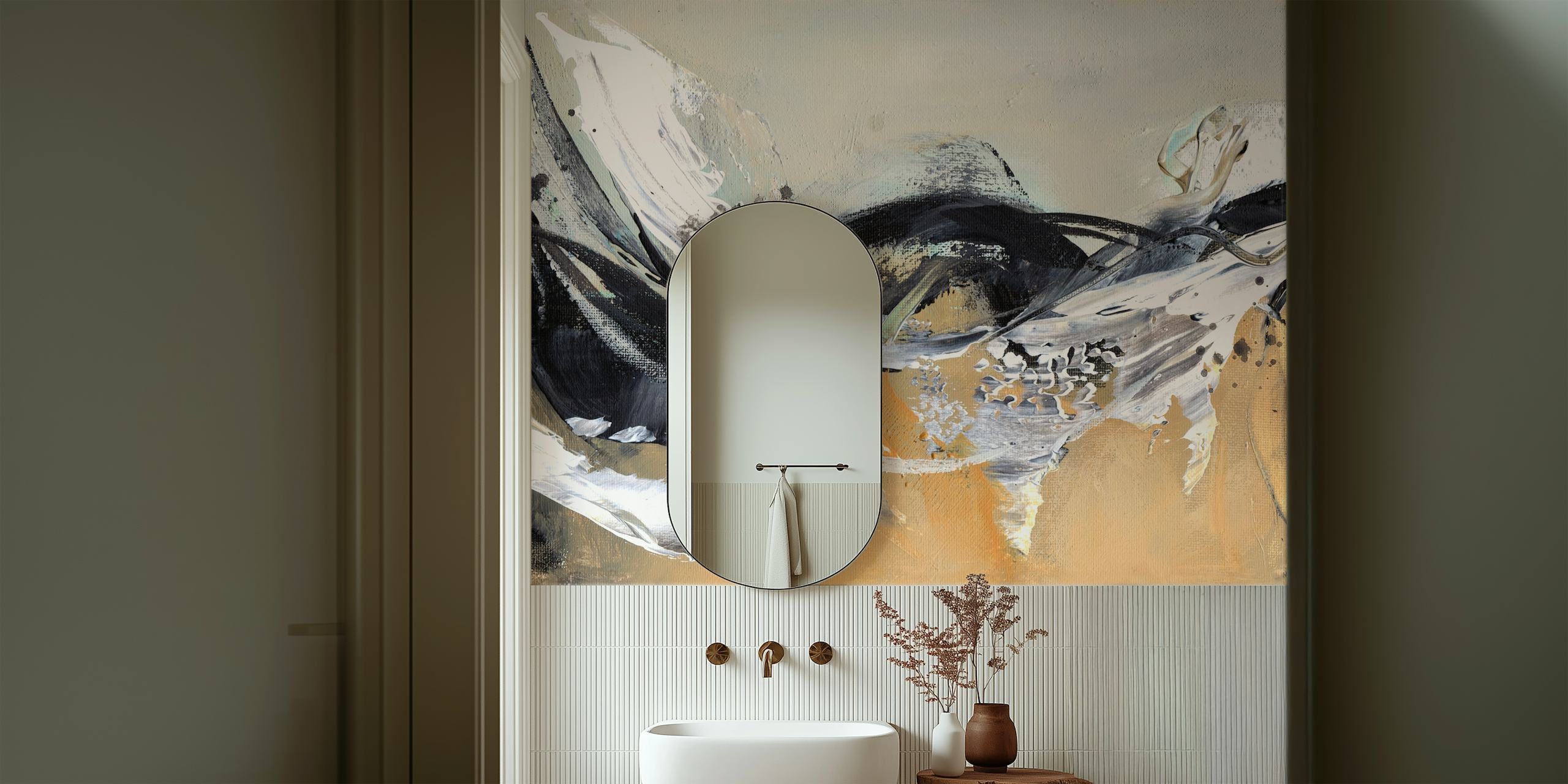 Black and white abstract wallpaper with flowing brush strokes