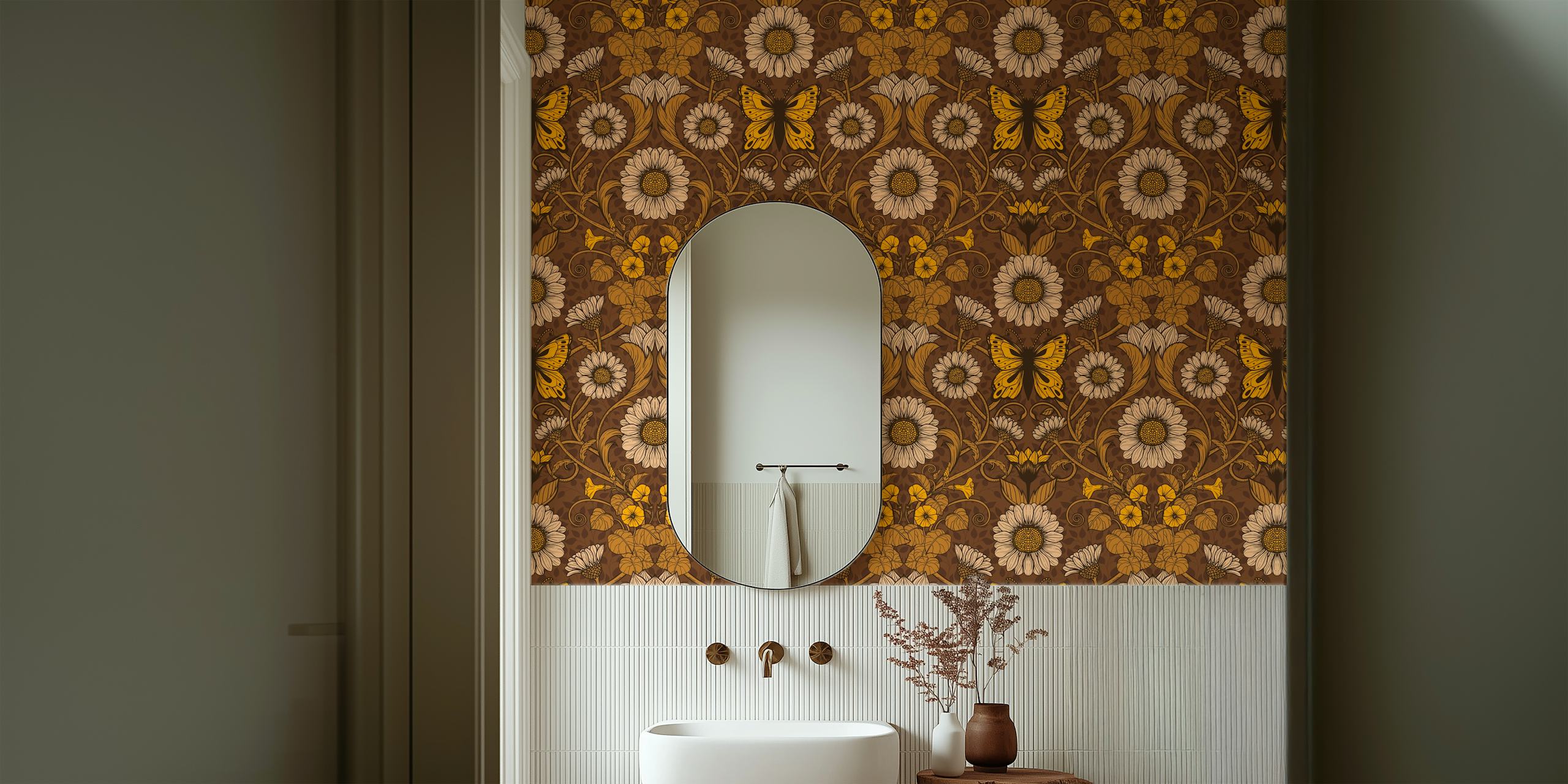 Carta da parati Art Nouveau daisies con farfalle