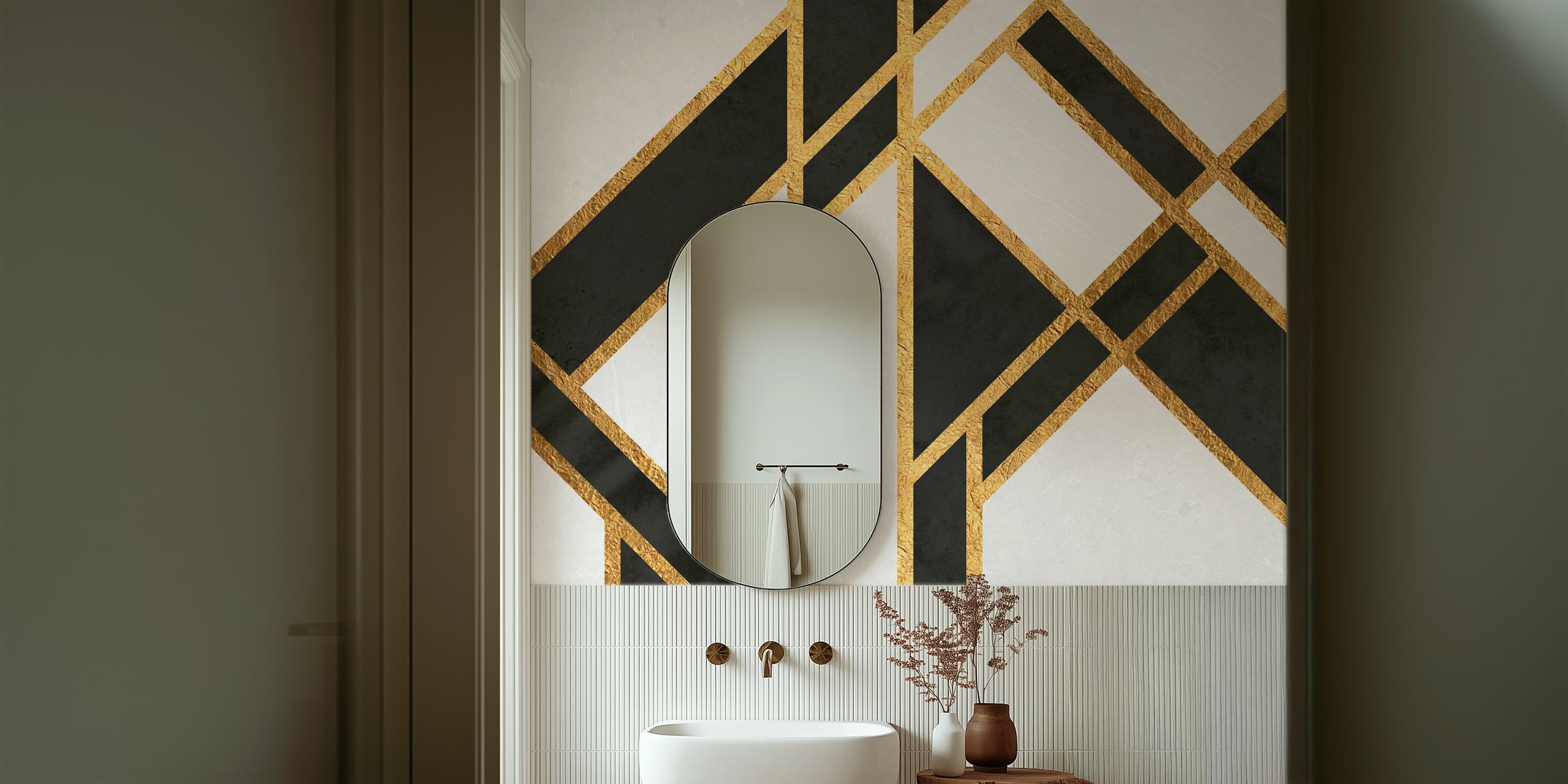 Intricate Black and White Art Deco Wallpaper design