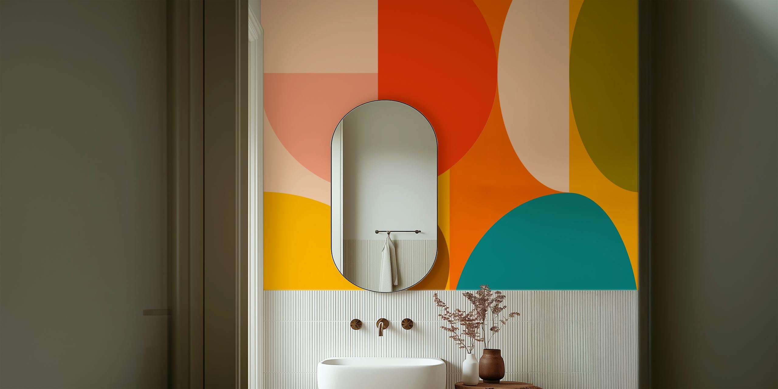 Design della carta da parati Bauhaus moderno in colori caldi