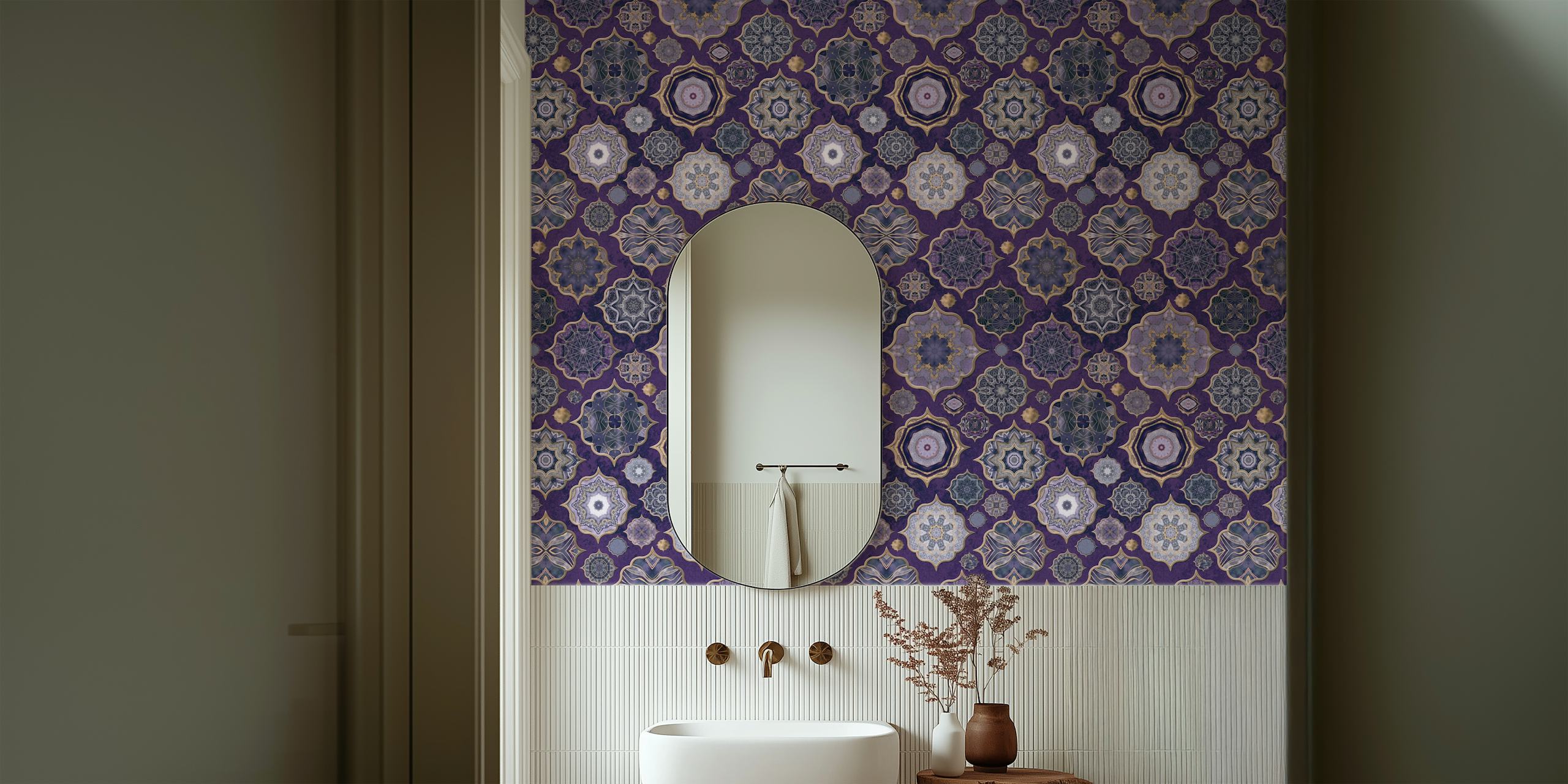 Moroccan Tiles Very Peri wallpaper in a room
