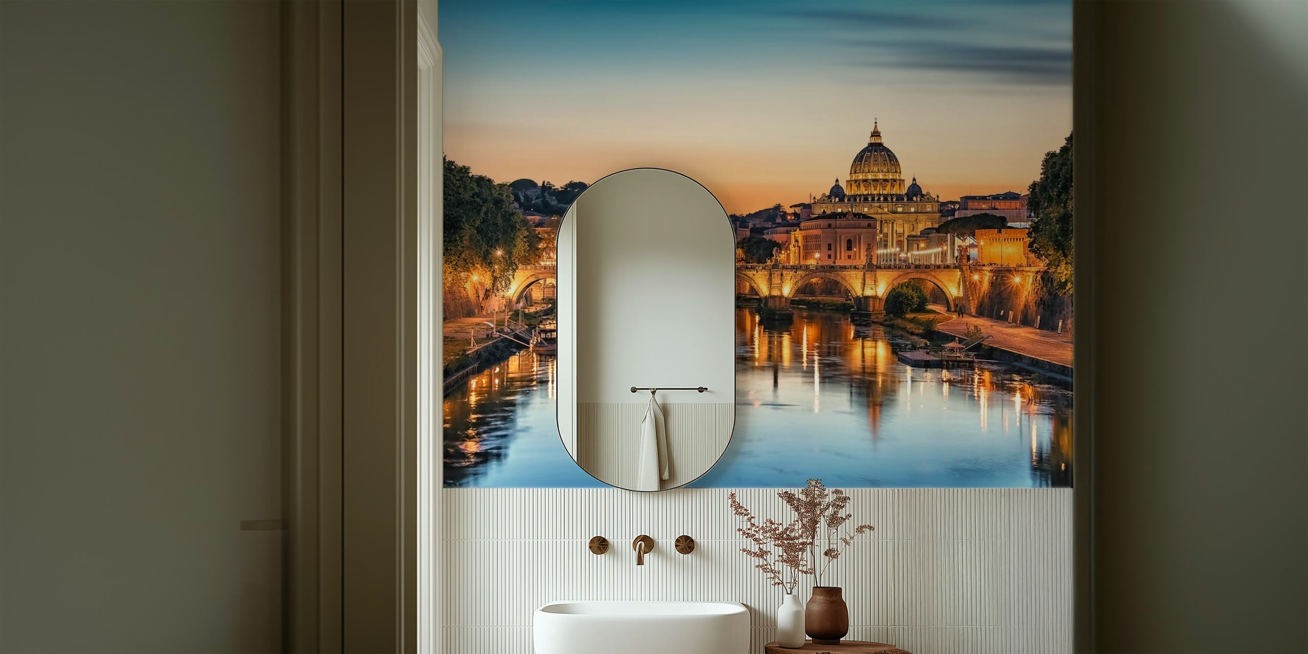 Cityscape skyline of Rome with blue tones and historic architecture wallpaper