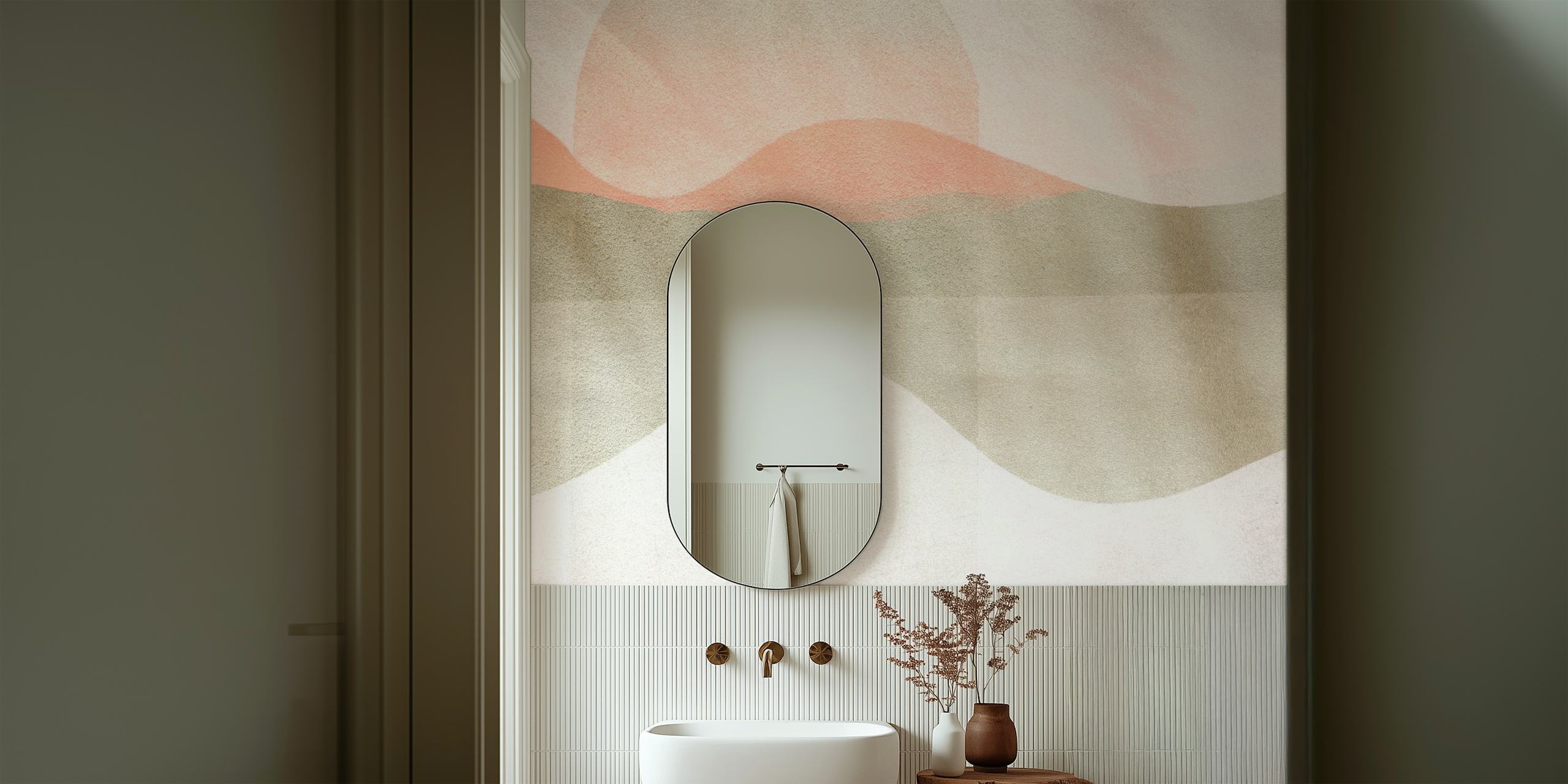 Abstract waves in coral, beige, and gray colors wallpaper