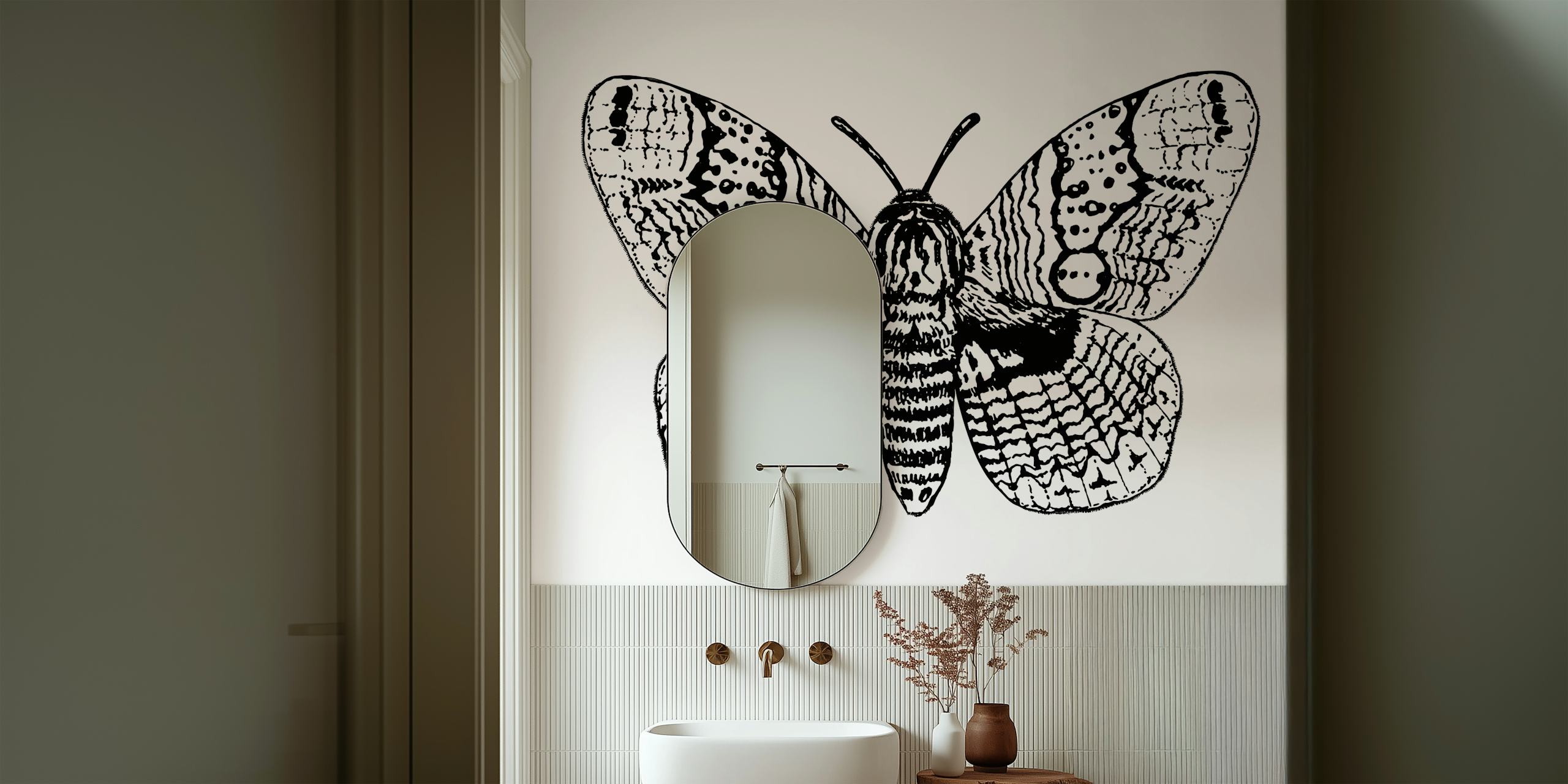 Brahmin moth drawing wallpaper in a room