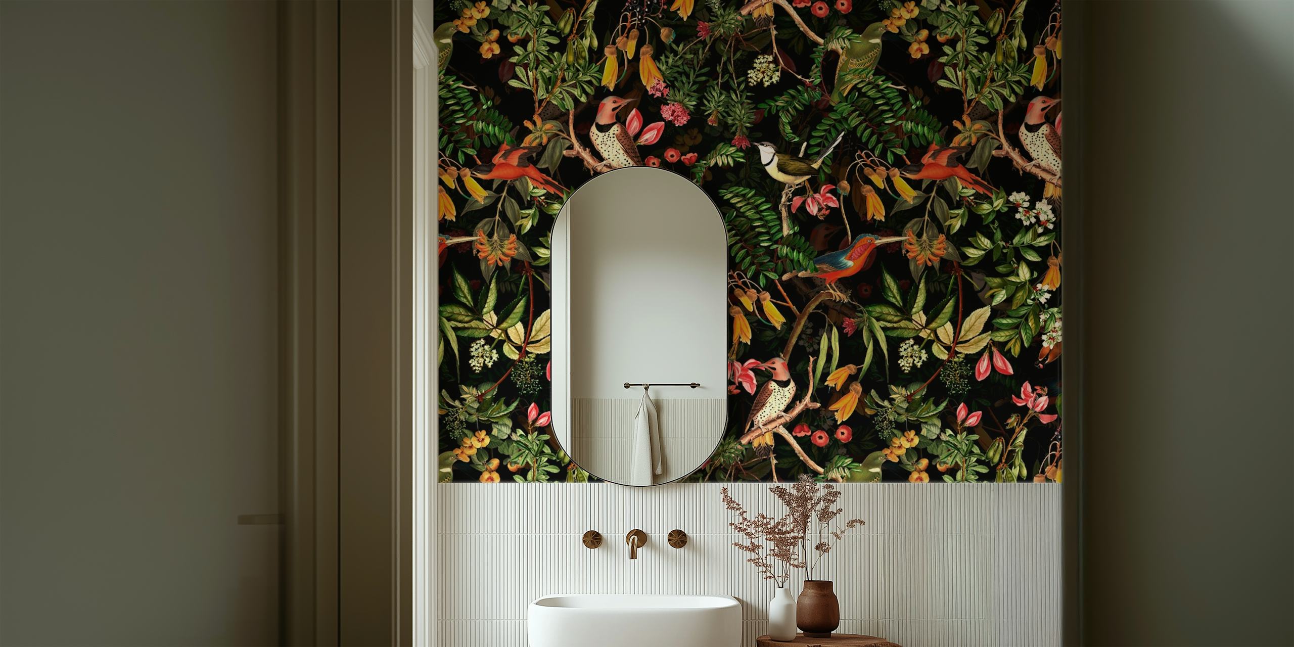 Conception de papier peint Vintage Night Birds Jungle