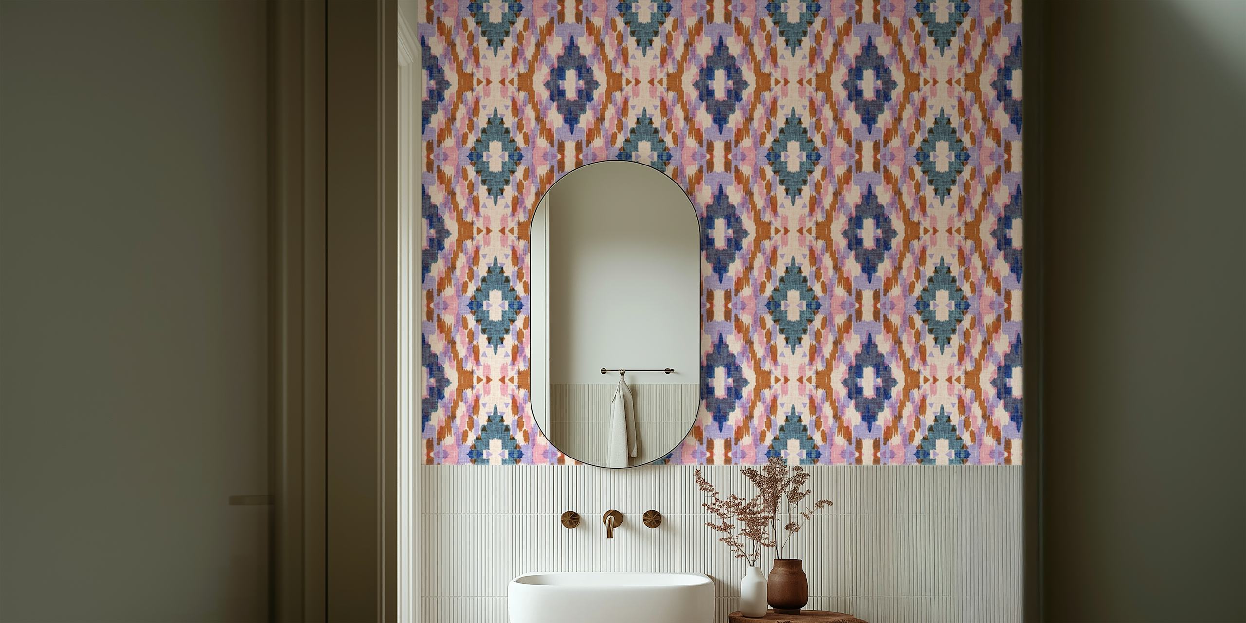 papel de parede Leila Ikat Fiesta em um quarto