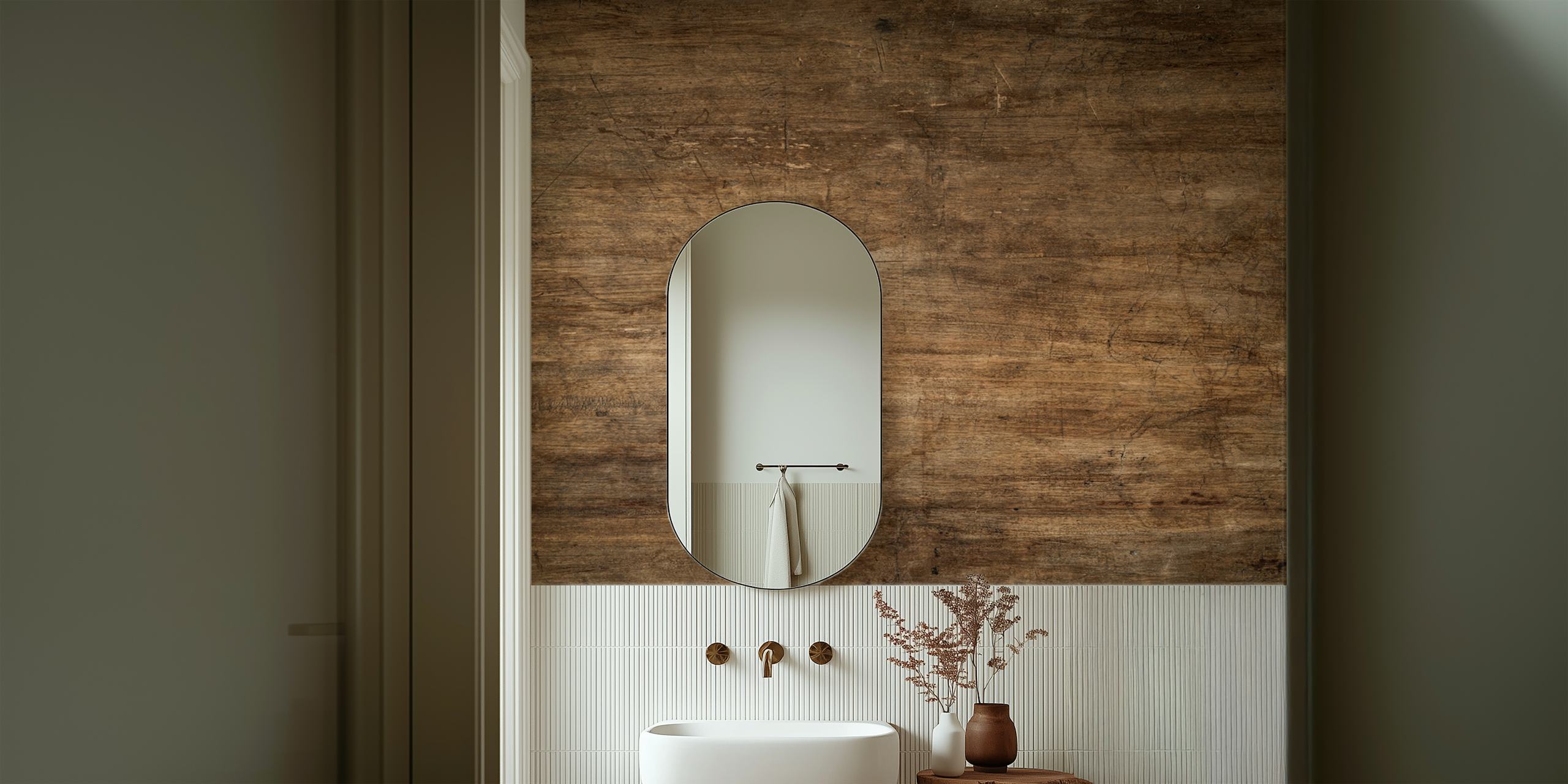 Textured dark brown wood wallpaper, rustic style