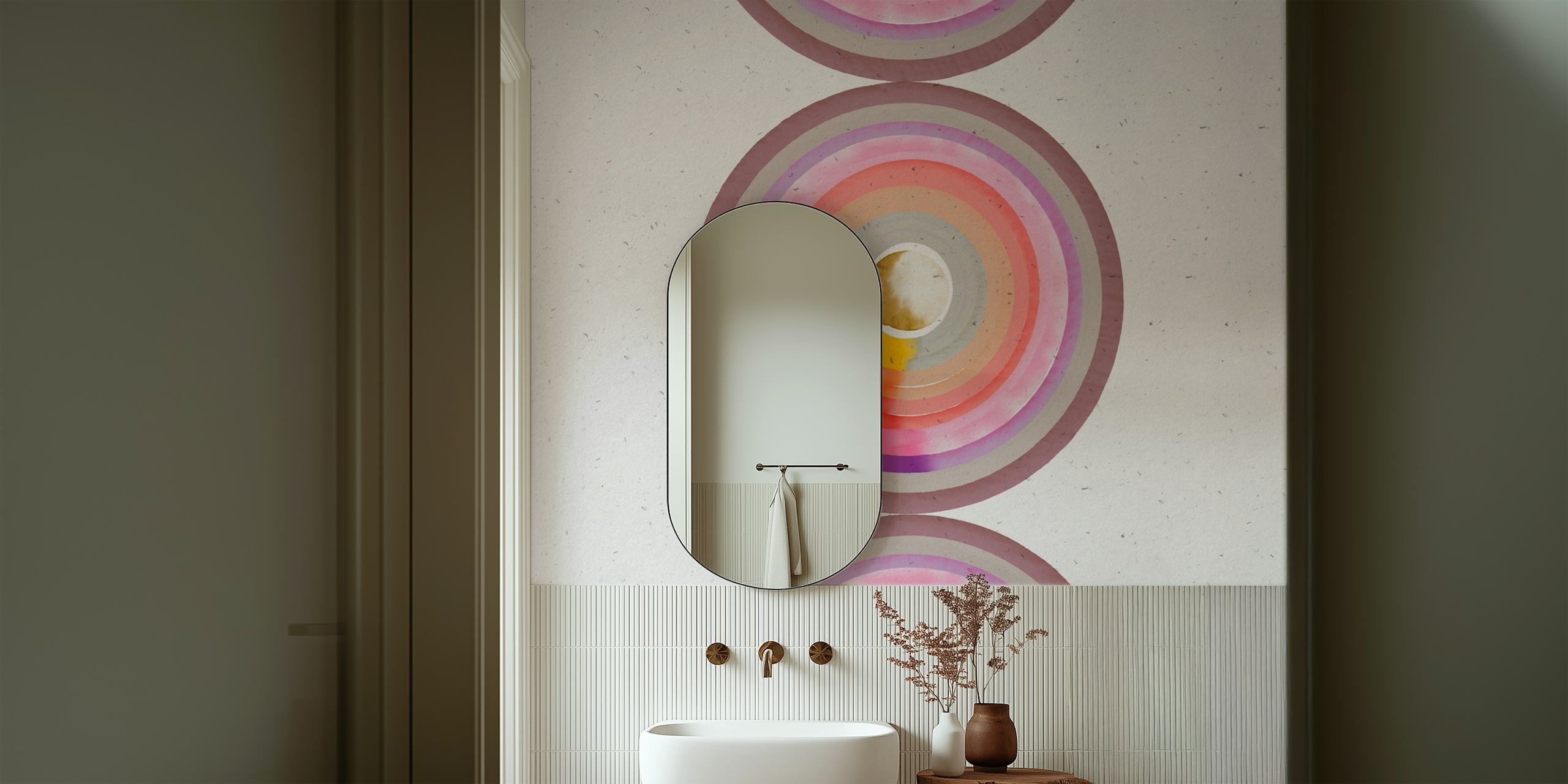 Abstract concentric circles with rainbow desert tones wall mural