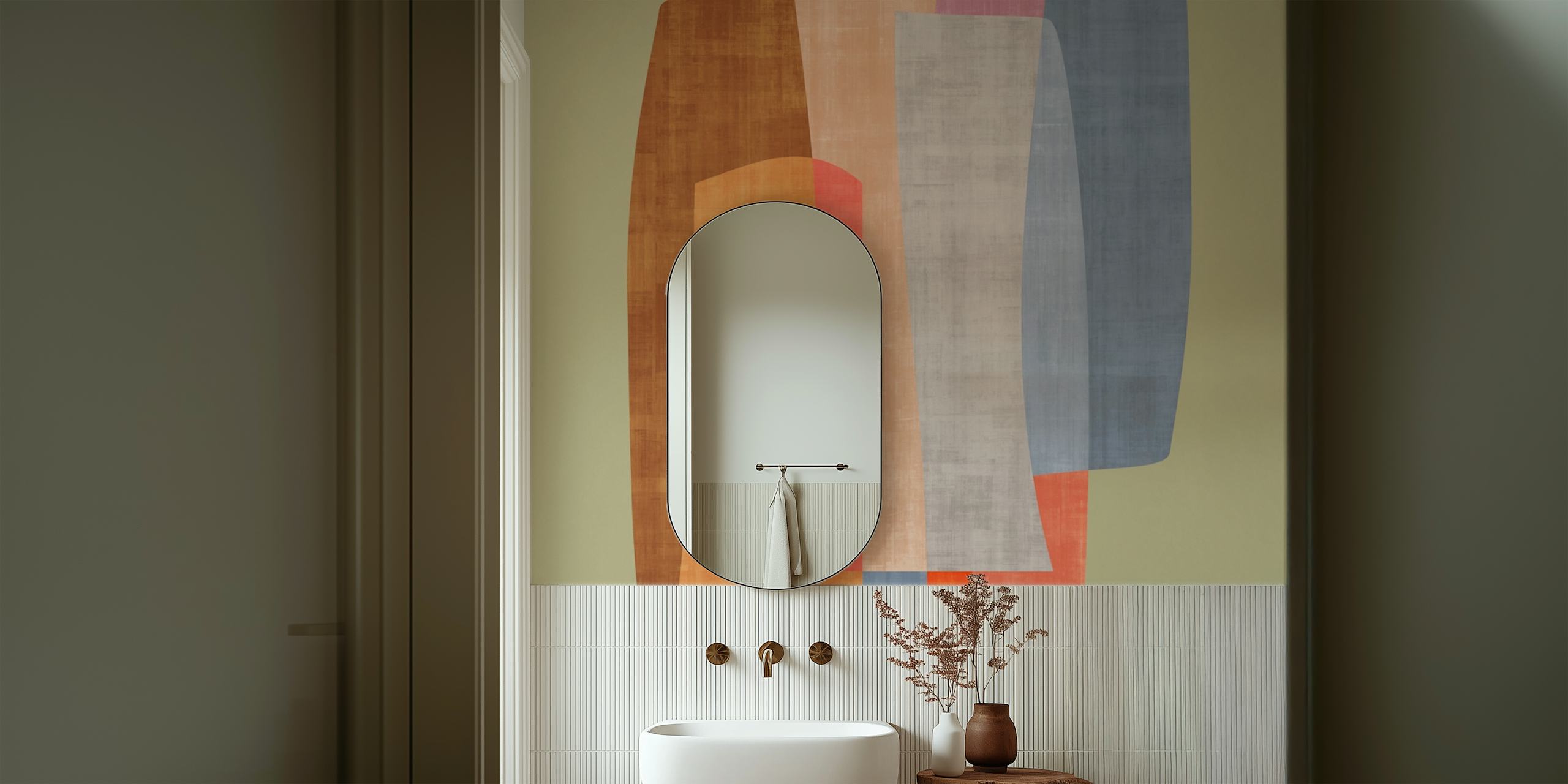 Abstract geometric shapes wall mural in soft colors