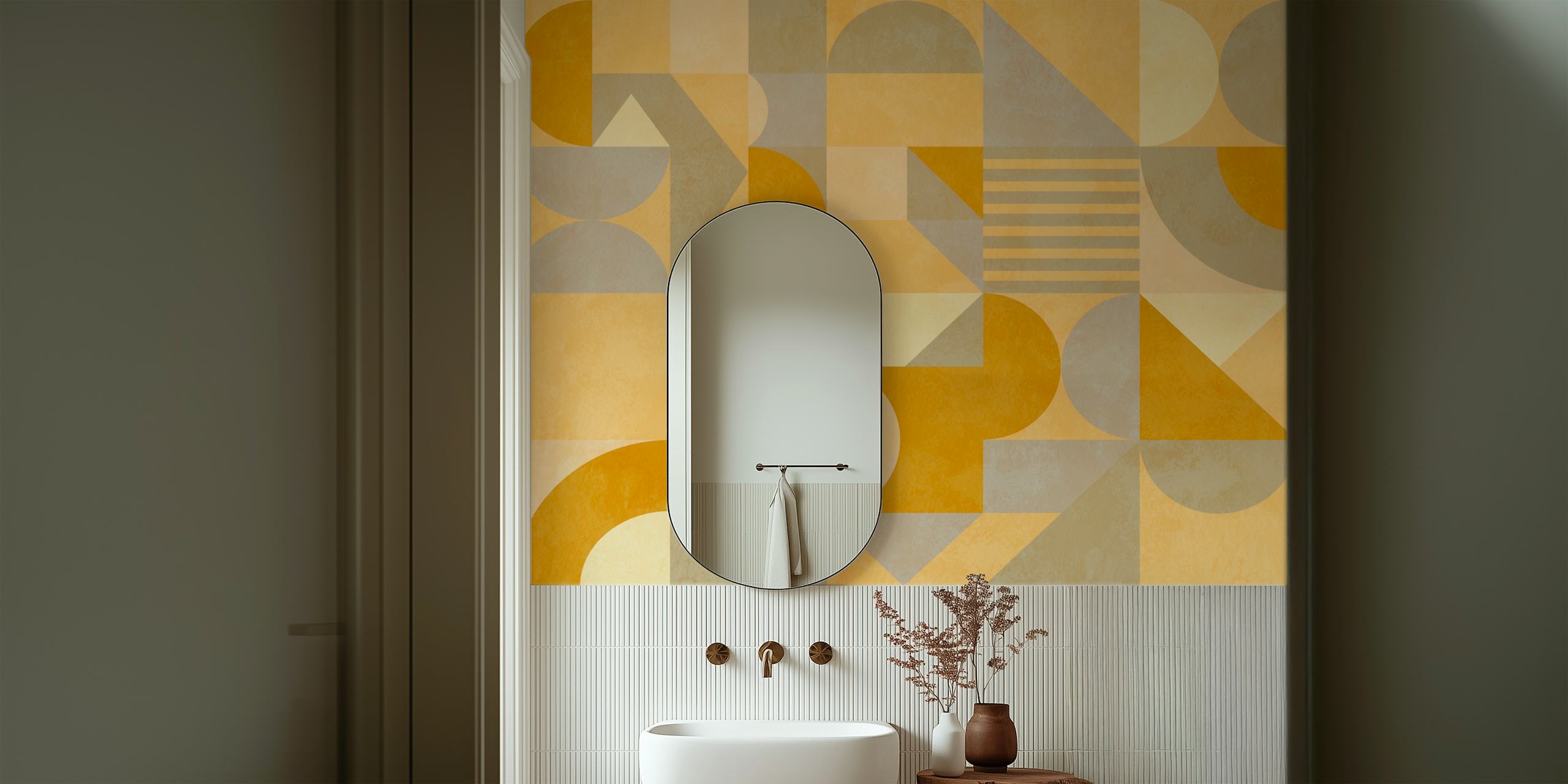Bauhaus geometric yellow tapet i ett rum