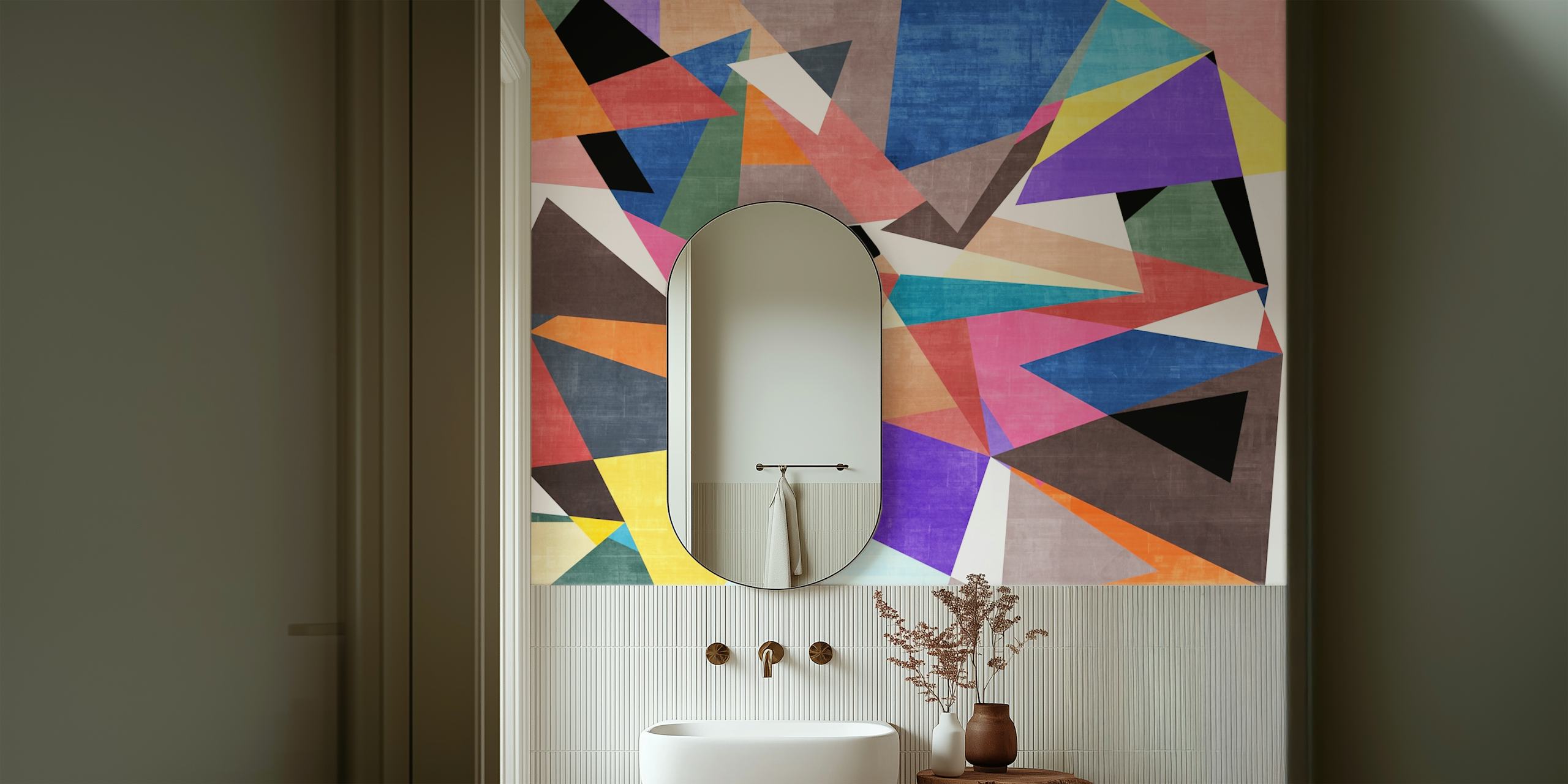 Fotomural de pared con motivos geométricos abstractos y un diseño colorido