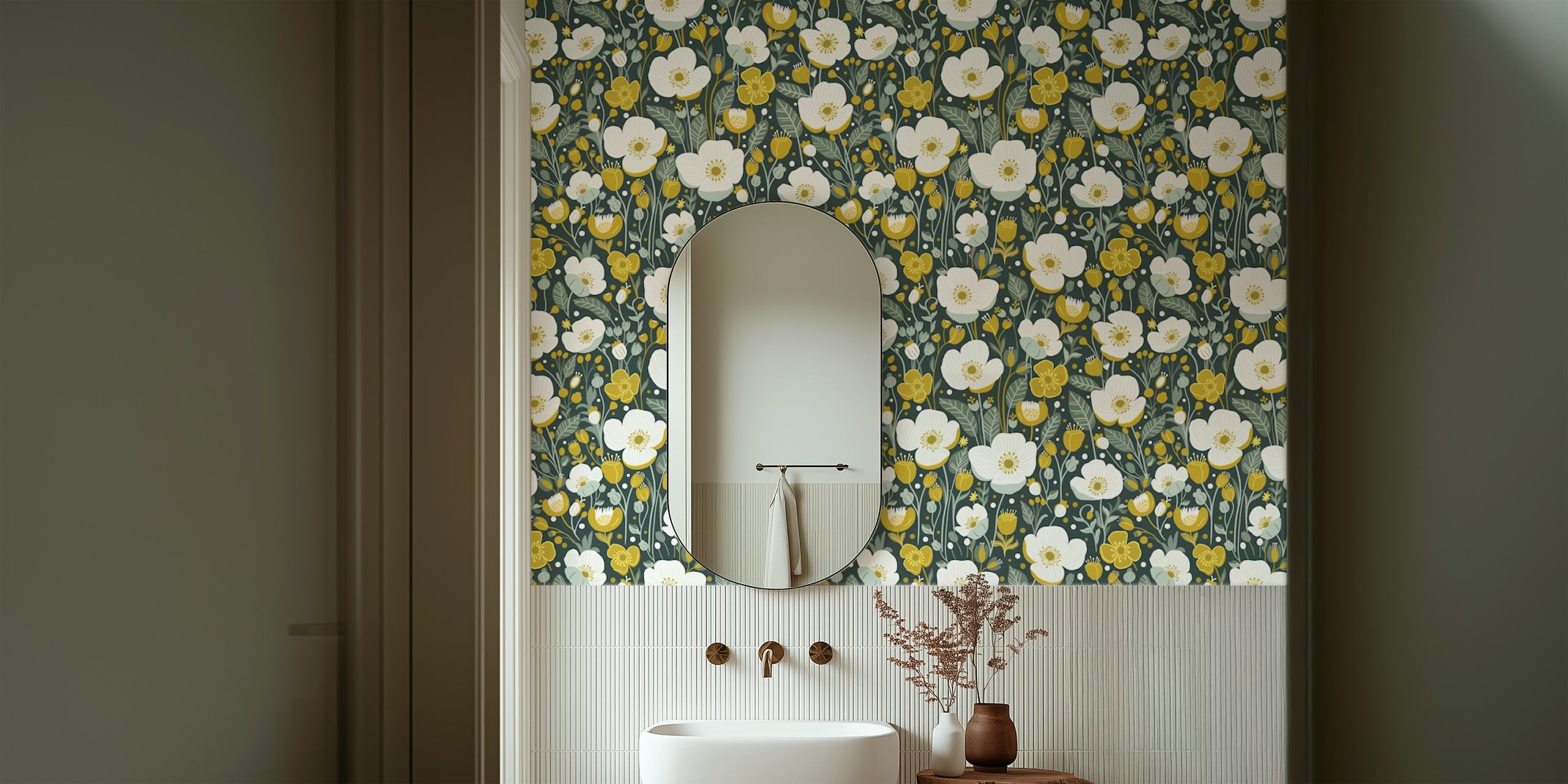 Buttercups and foliage wall mural for home decor