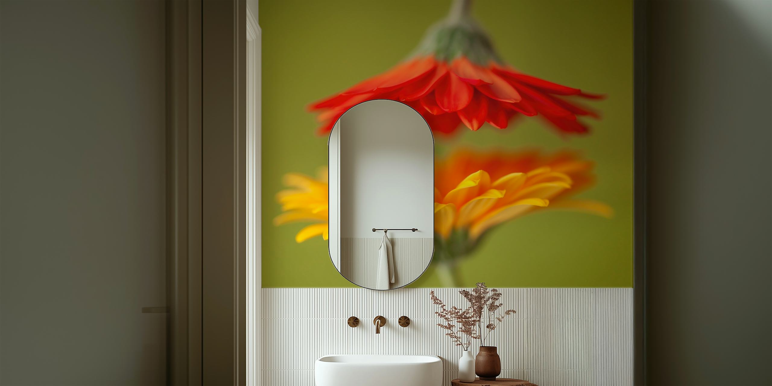 Vivid Gerbera Daisy wallpaper in a home setting