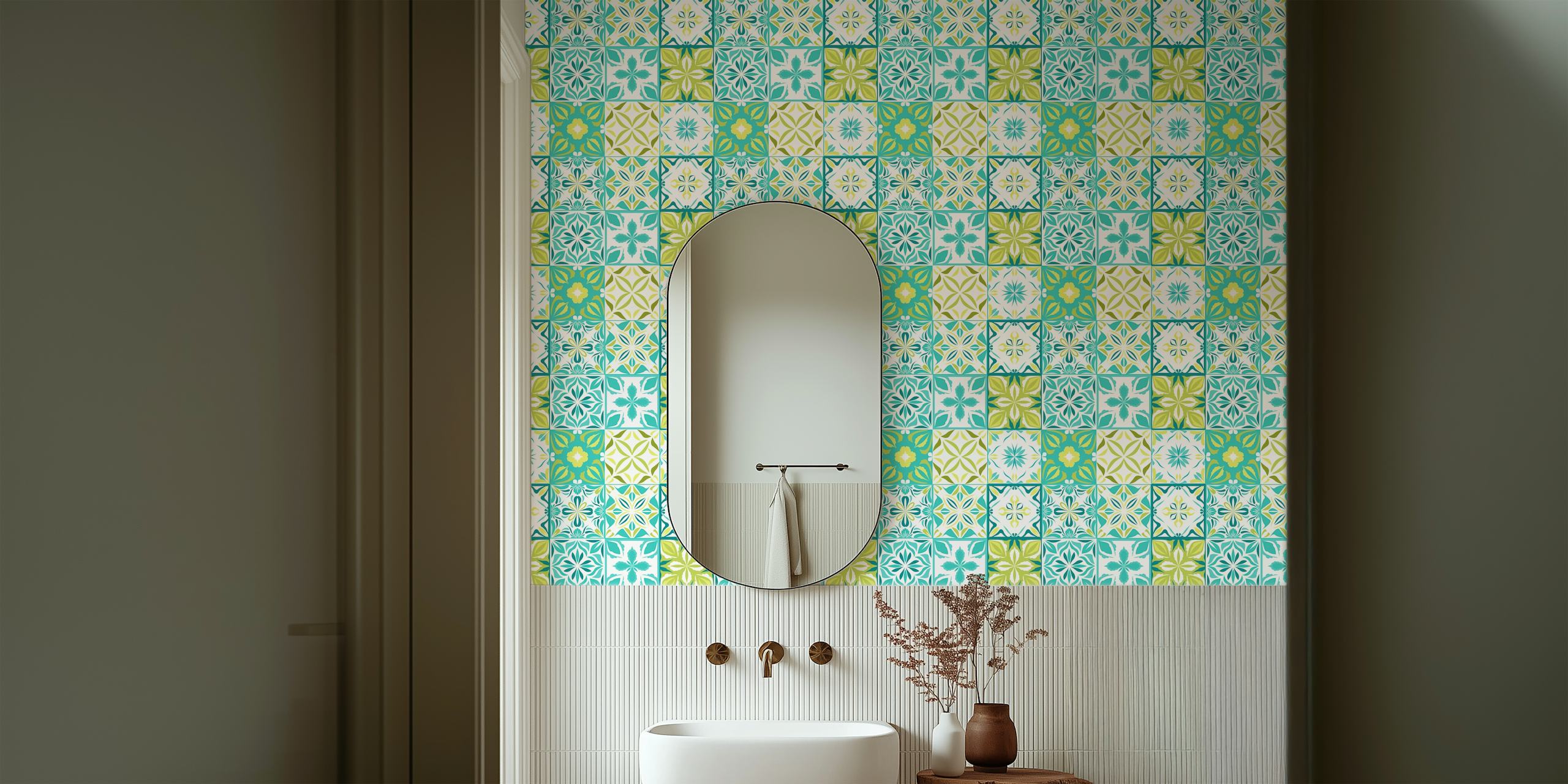 Tapeta w wzór Ornate tiles w pokoju