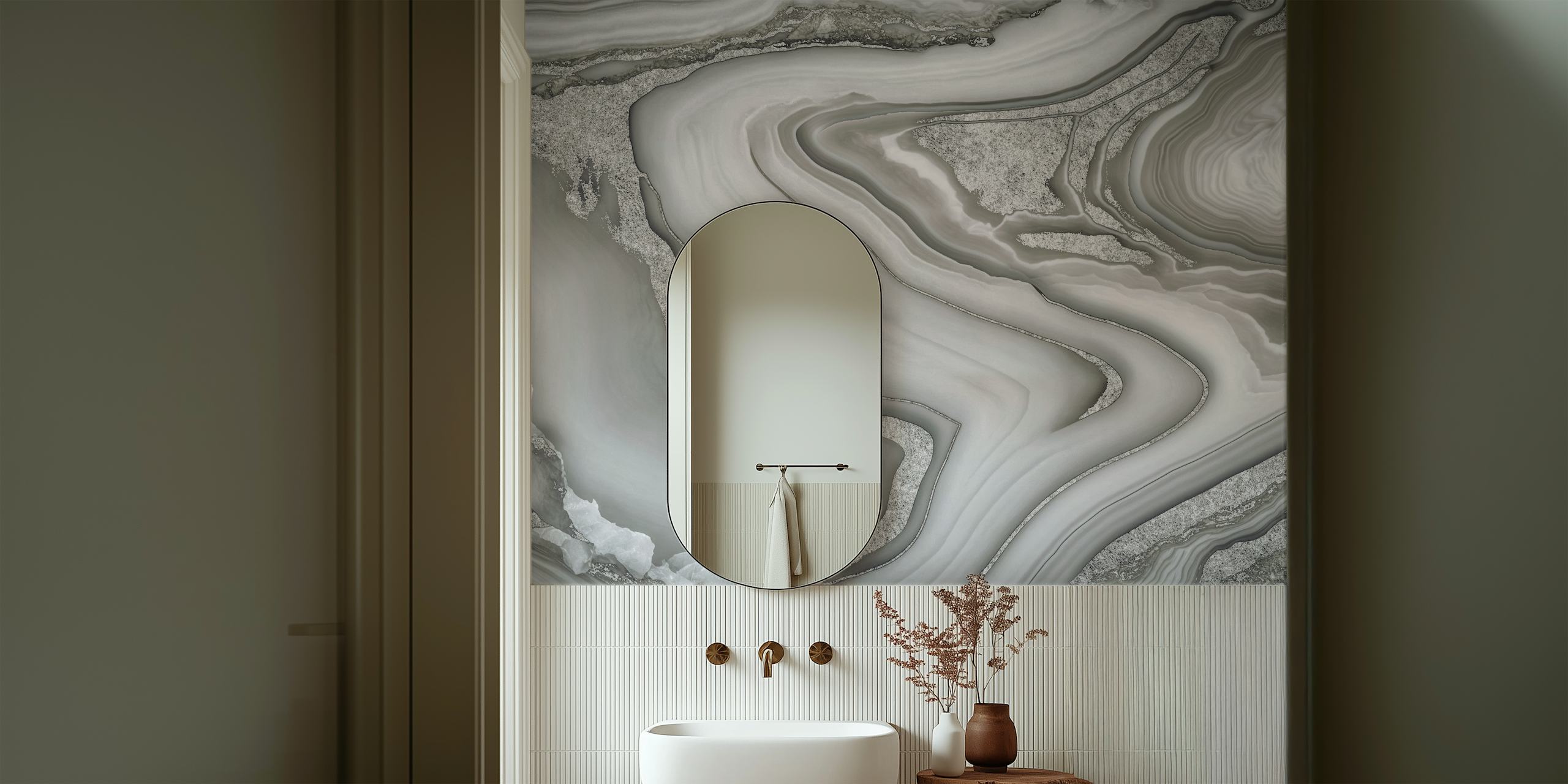 Murale con motivo in marmo argento e grigio elegante per decorazione d'interni