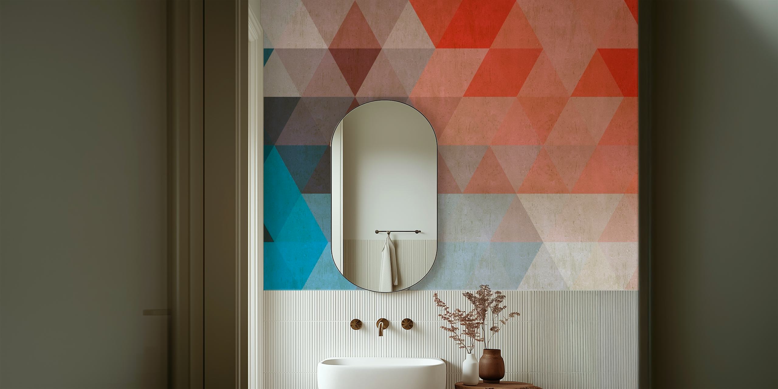 Geometric pattern with blue and red triangles wallpaper
