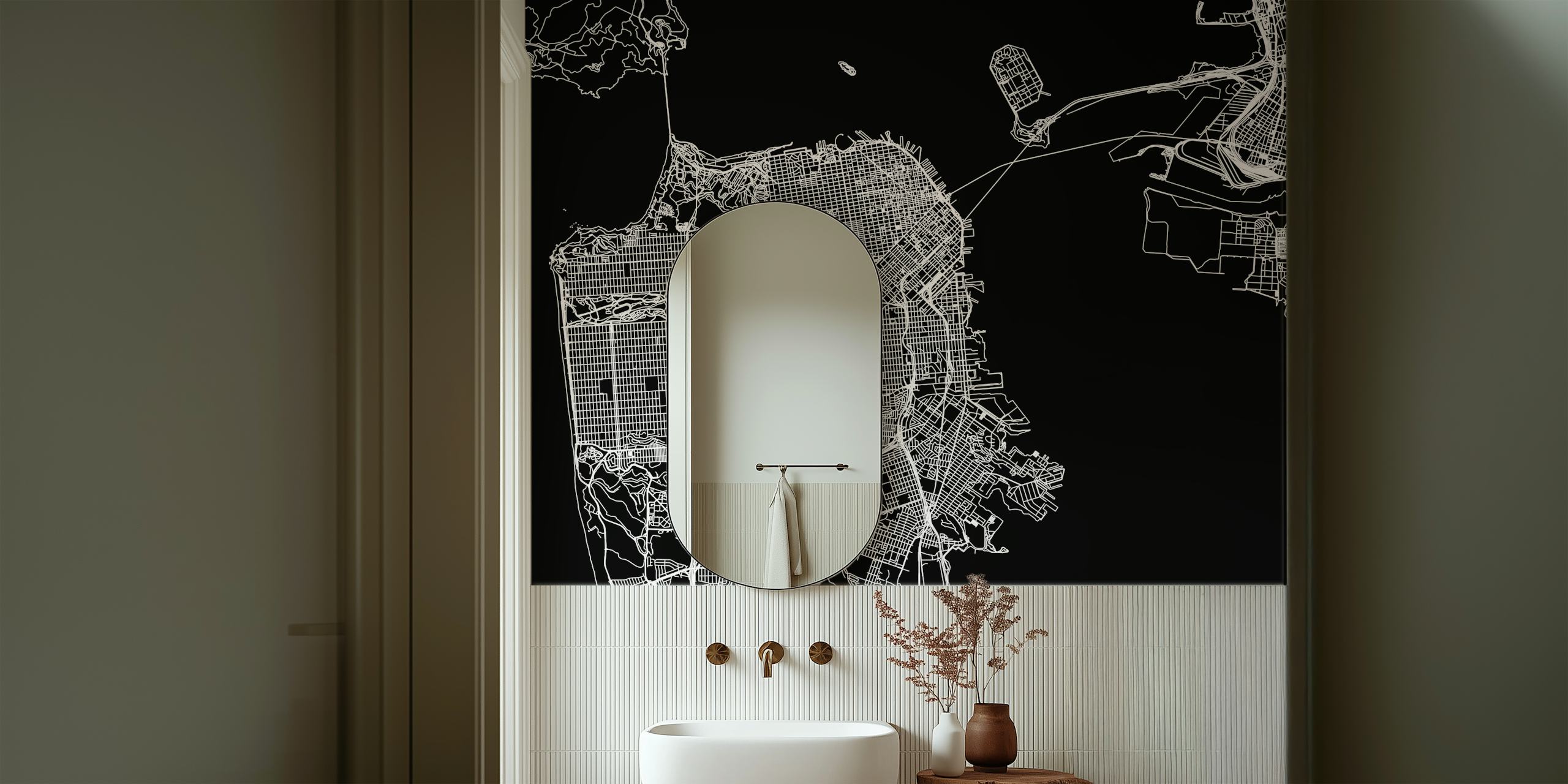 Black and white street map of San Francisco wall mural