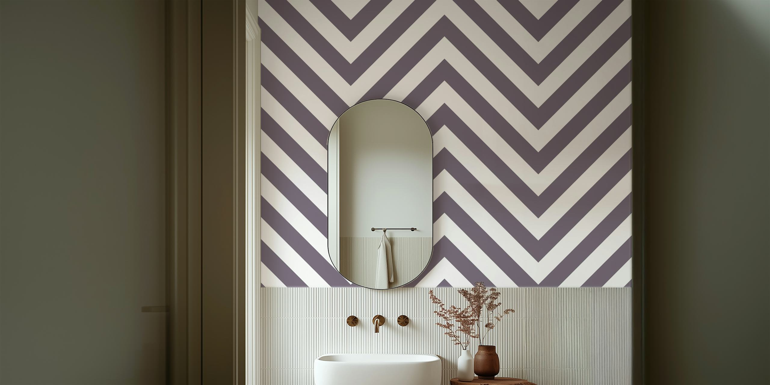Mocha white chevron pattern wallpaper in a room