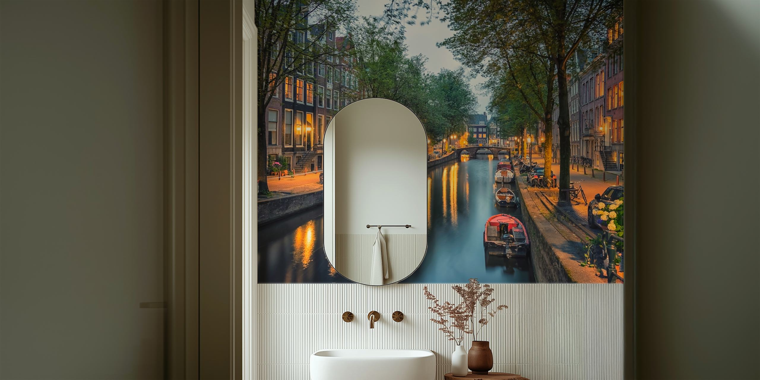 Amsterdam city wallpaper displayed in a room