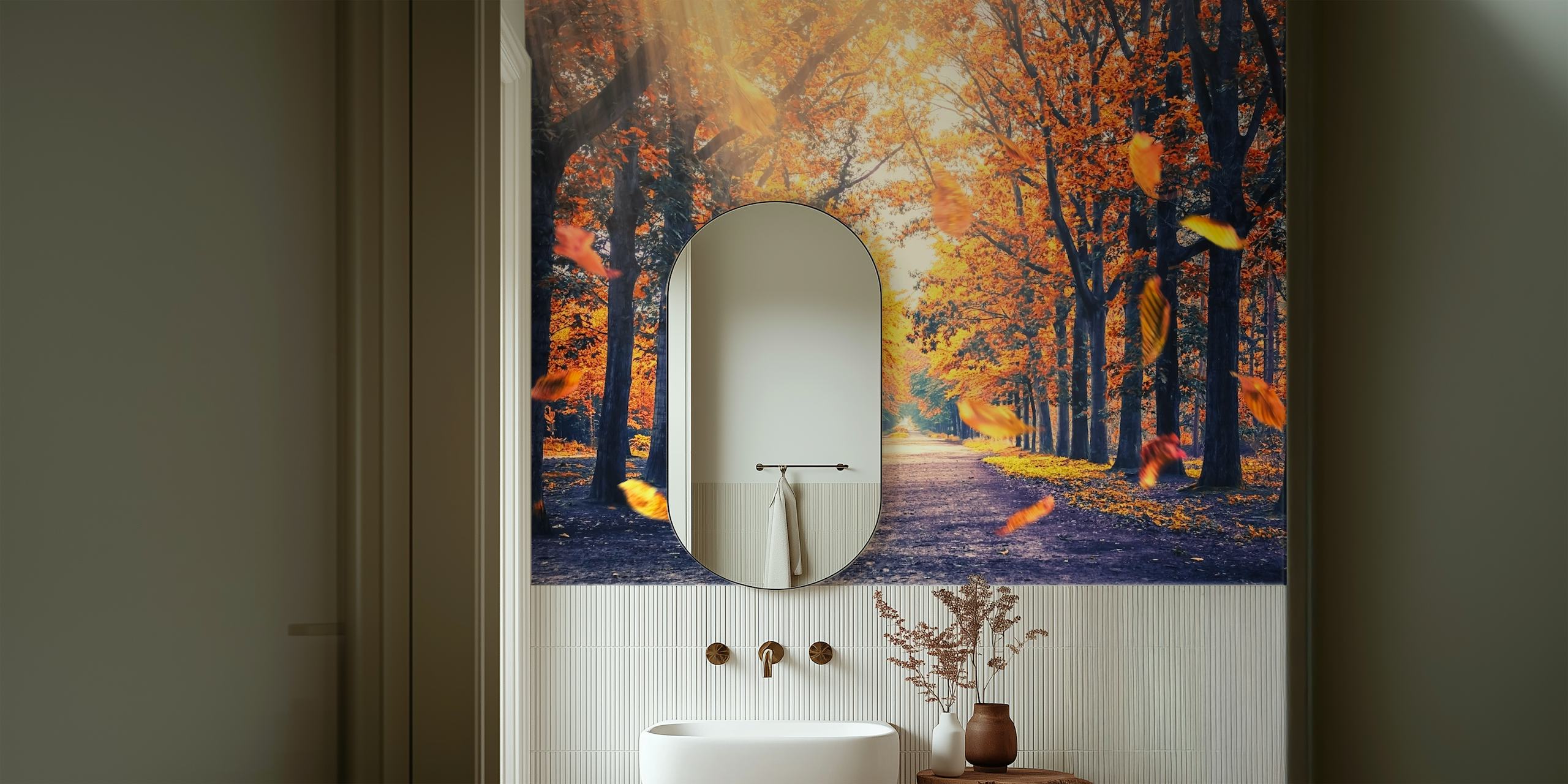 Papel de parede Dutch Wood em um quarto decorado