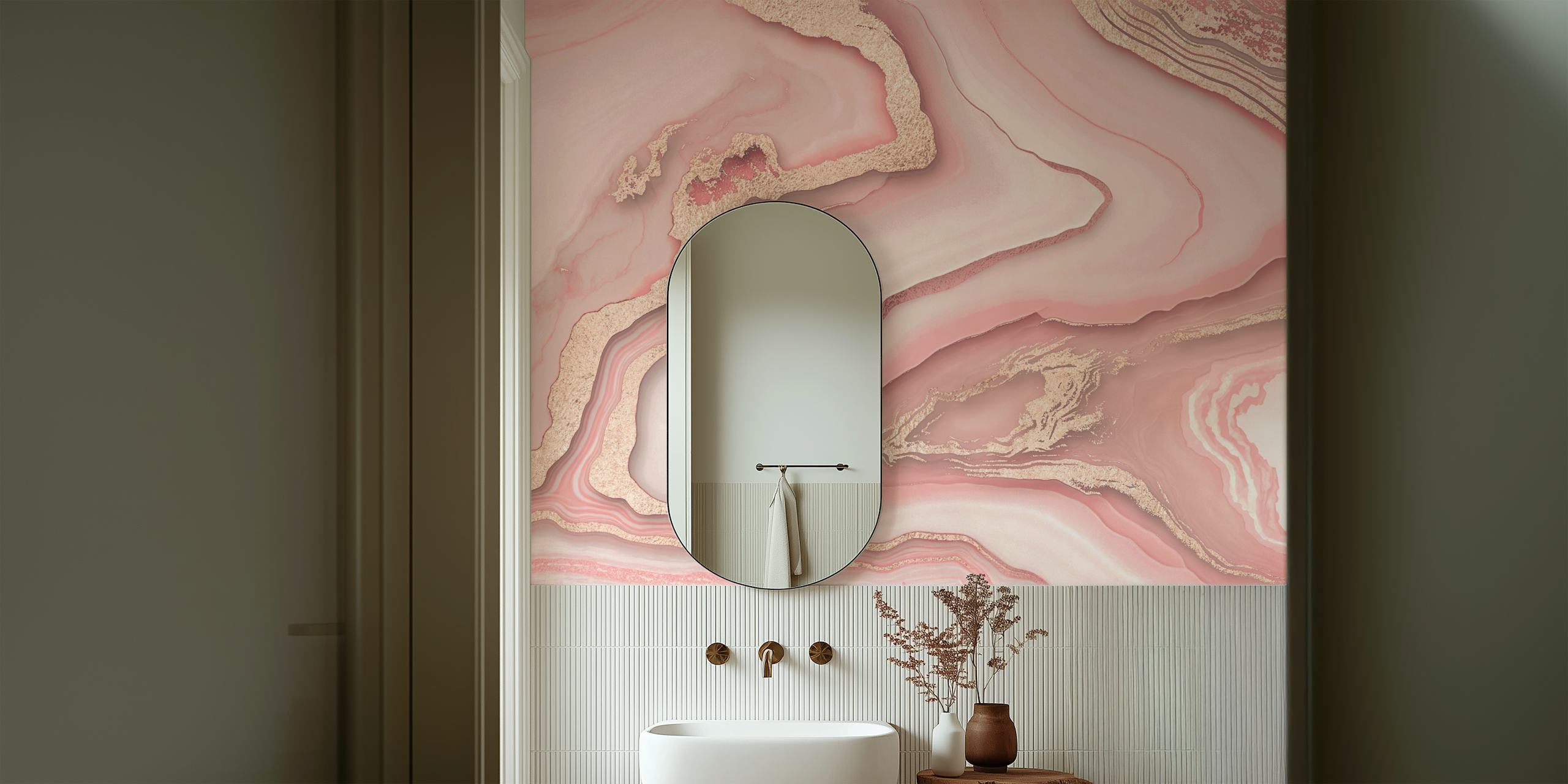 Abstract pink and gold marble pattern wallpaper