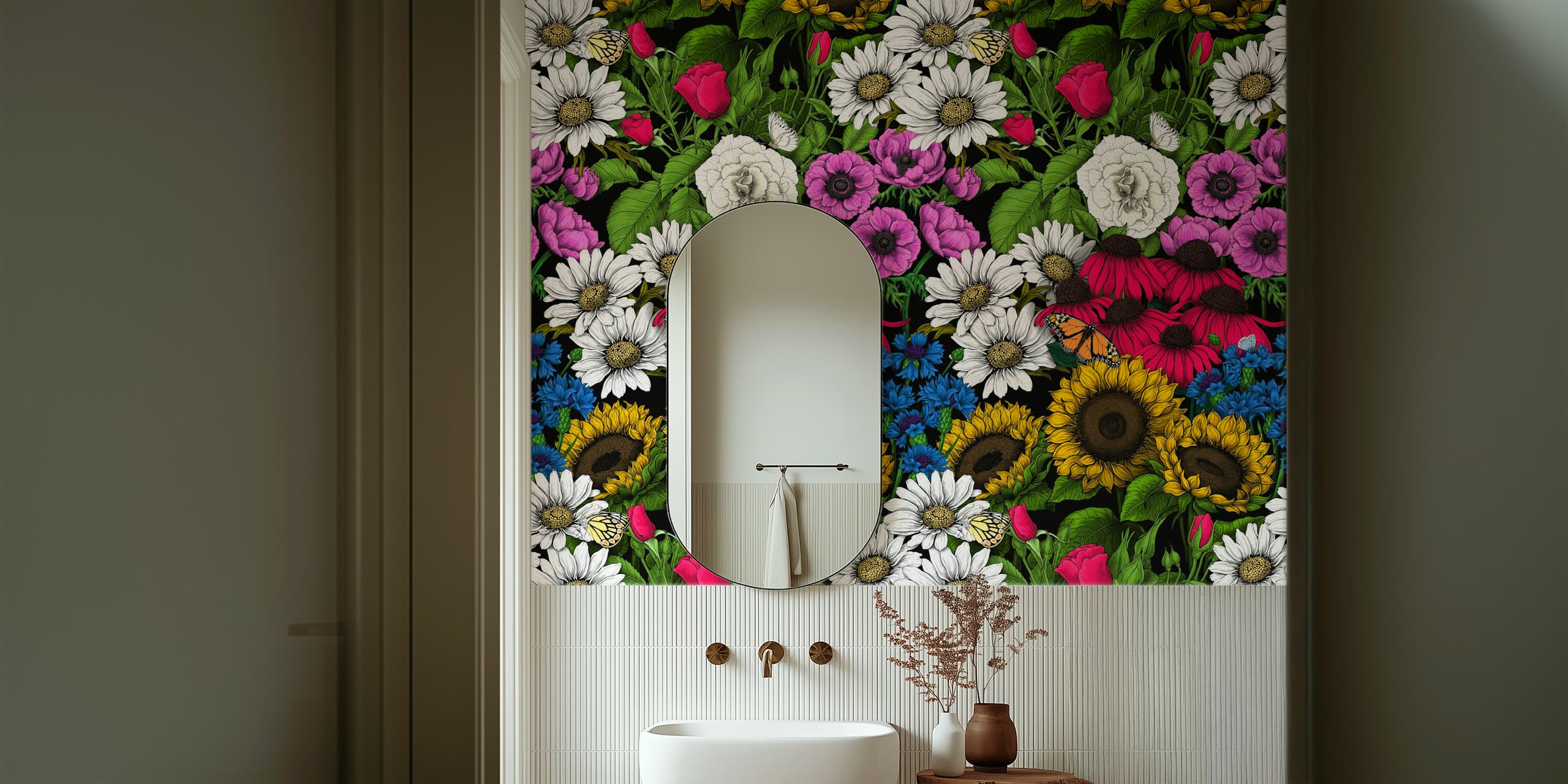 Colorful garden flowers wall mural with a variety of blooms