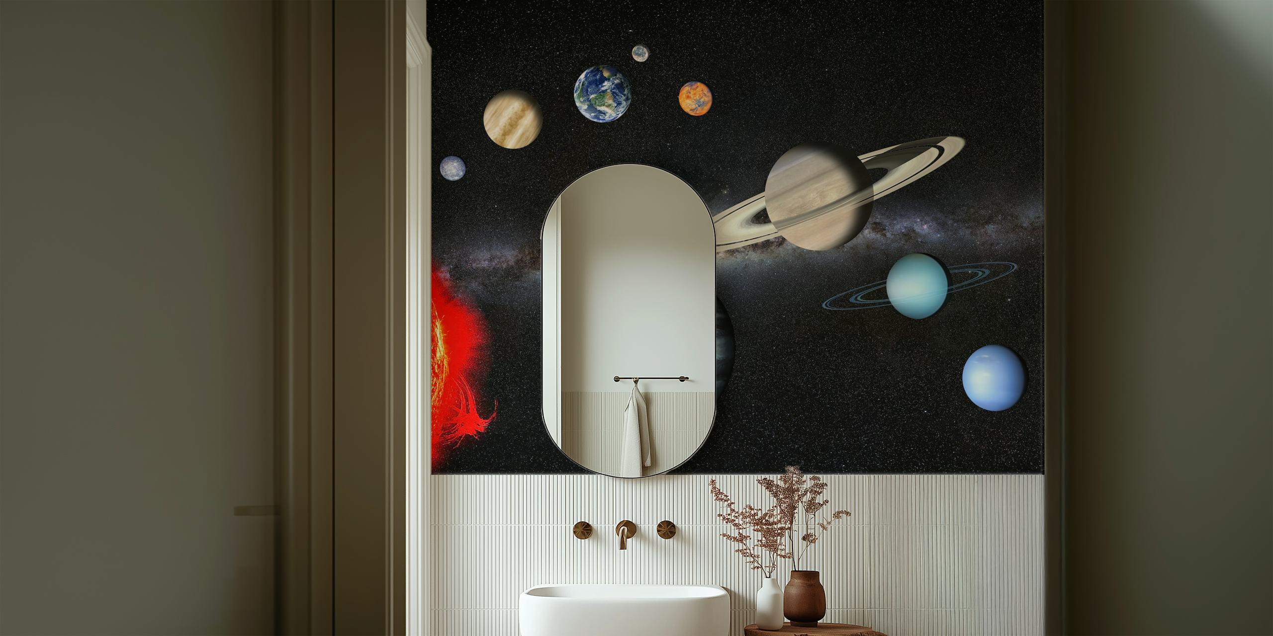 Färgglad tapet för The Solar System i ett rum