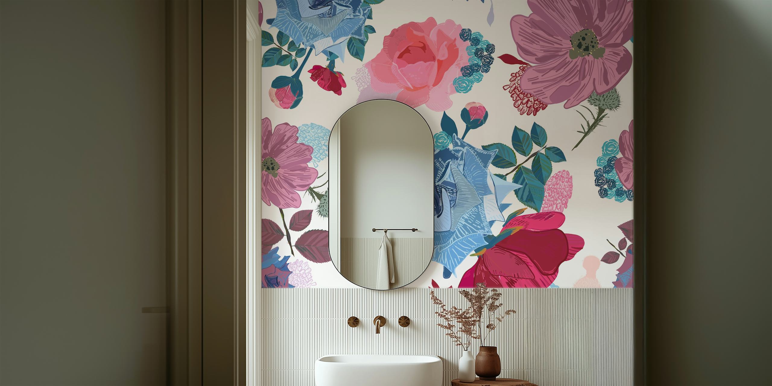 Tapeta Blue and pink roses v pokoji