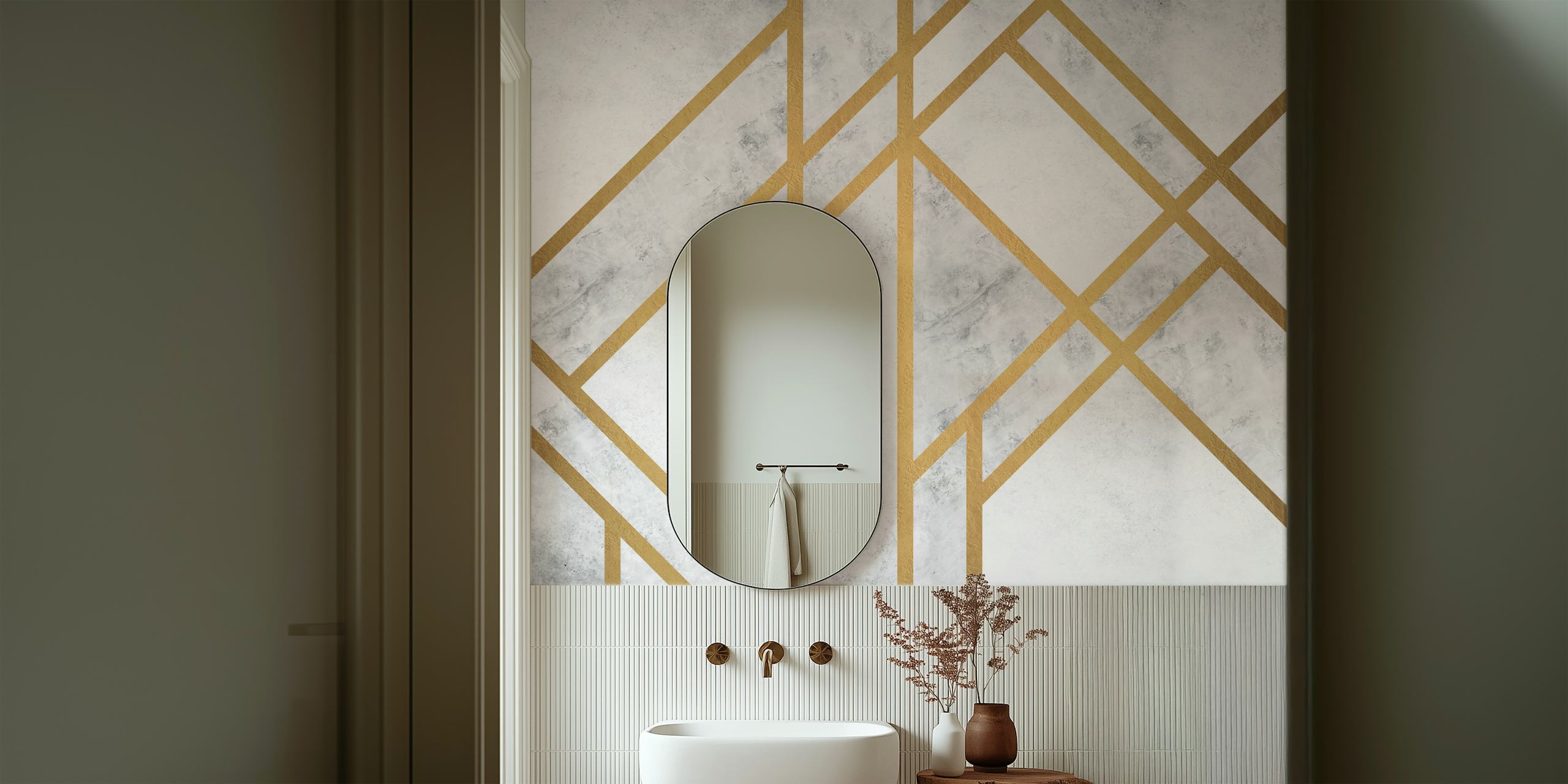 White Marble Art Deco Luxe wallpaper in a room