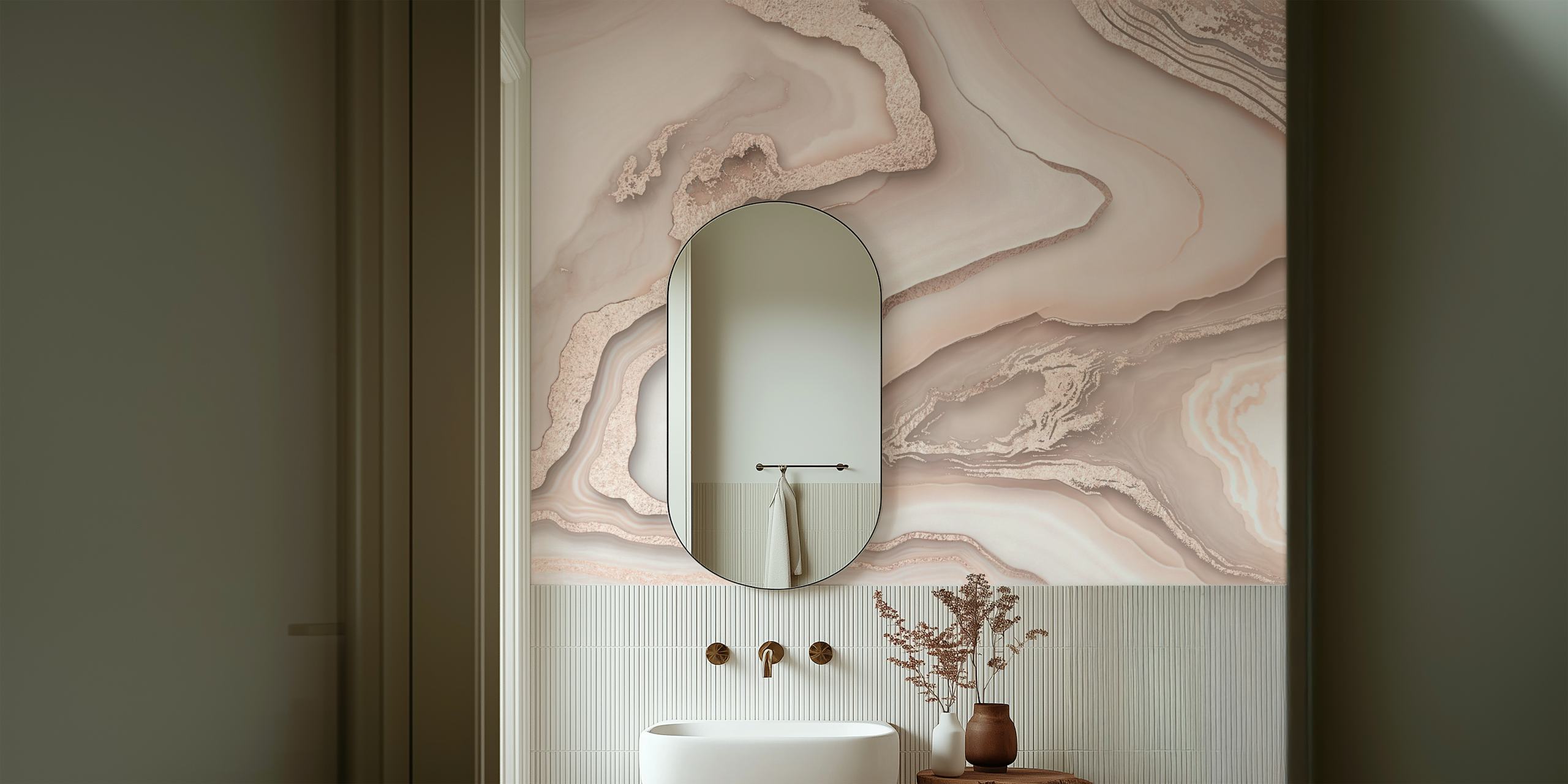 Elegante murale con motivo in marmo bianco e oro rosa