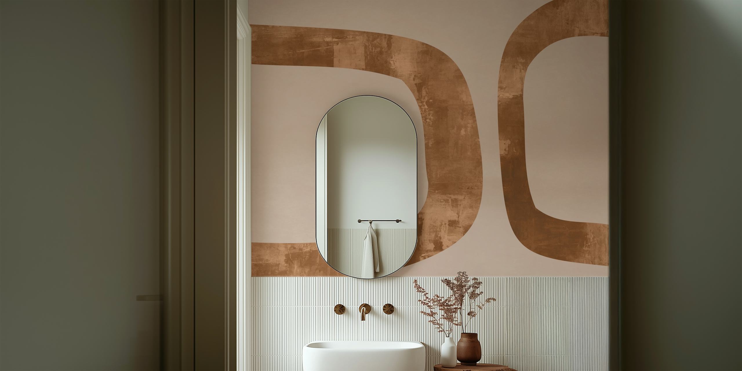 Abstract brown shapes on a beige background wallpaper