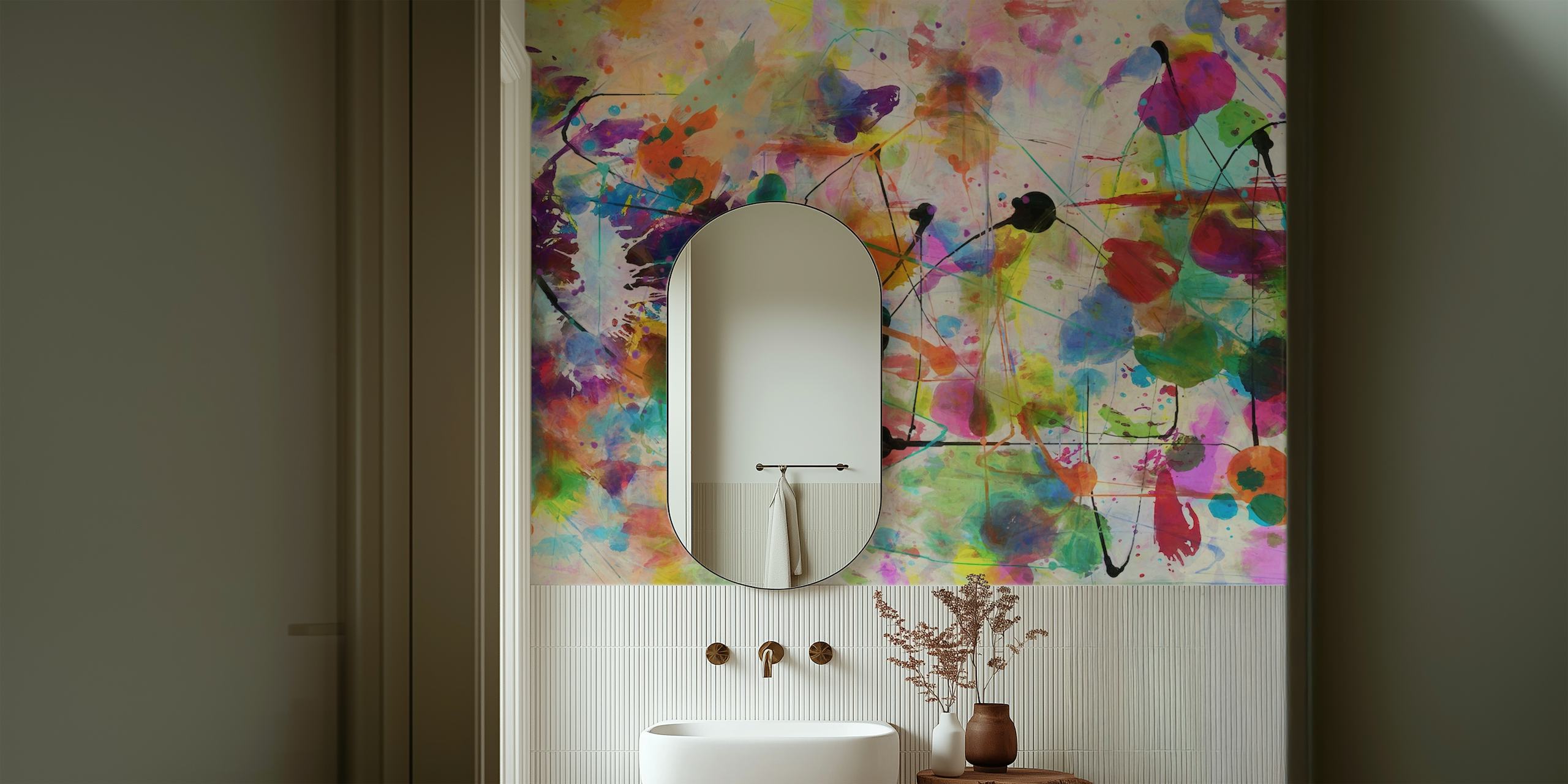 Wandbild „Abstrakte Landschaft Pollock Party“ mit Spritzern lebendiger Farben