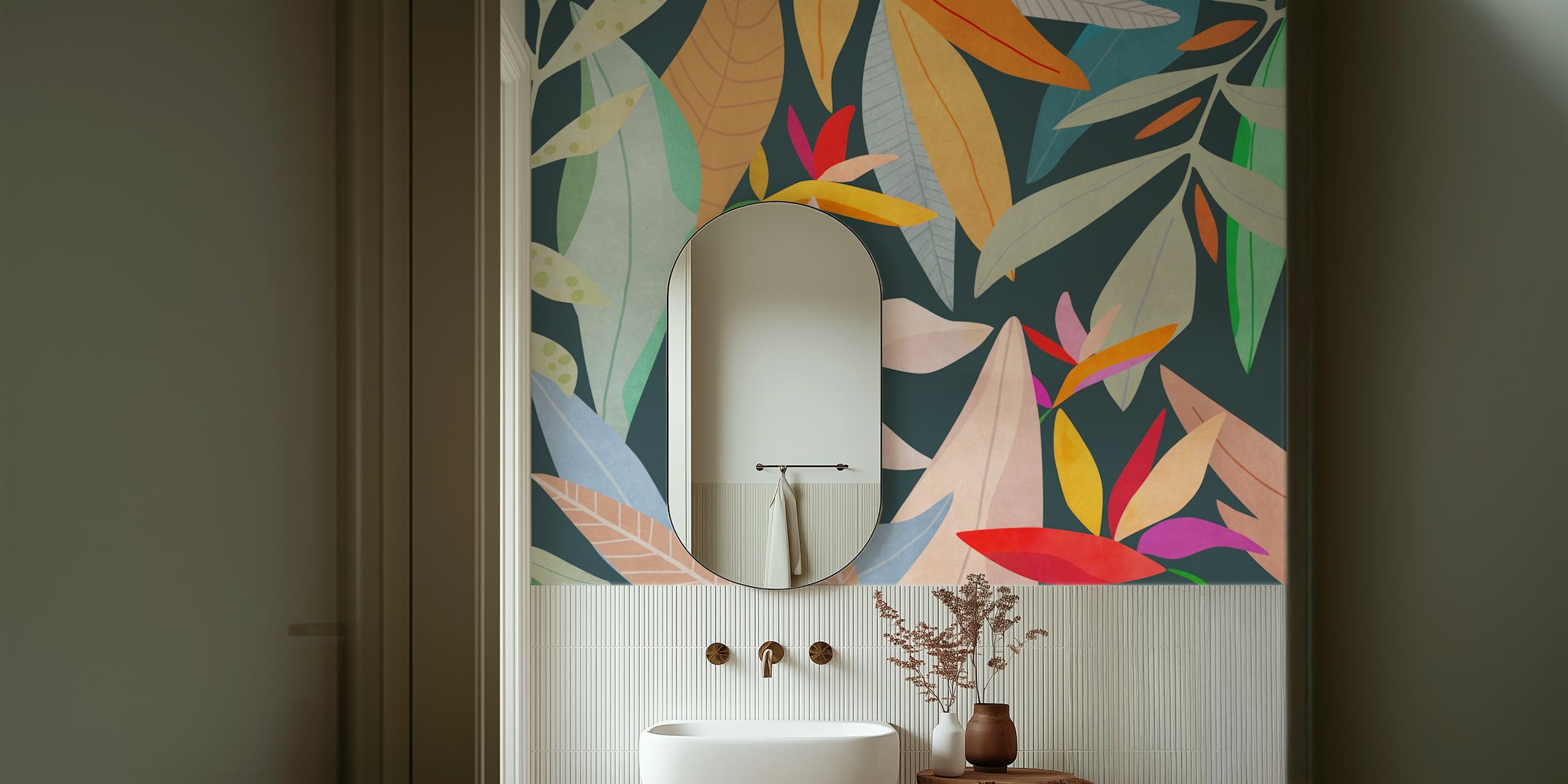 Tropical landscape wallpaper in a room setting