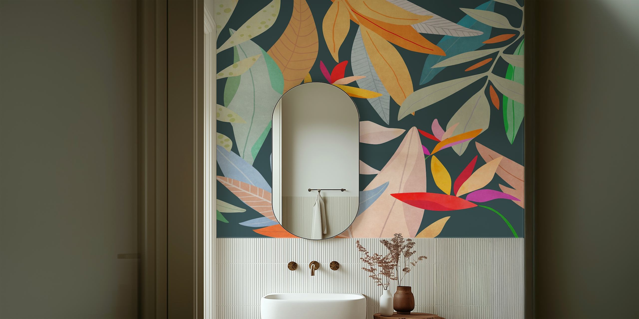 Vibrant tropical leaf patterns in various colors wall mural