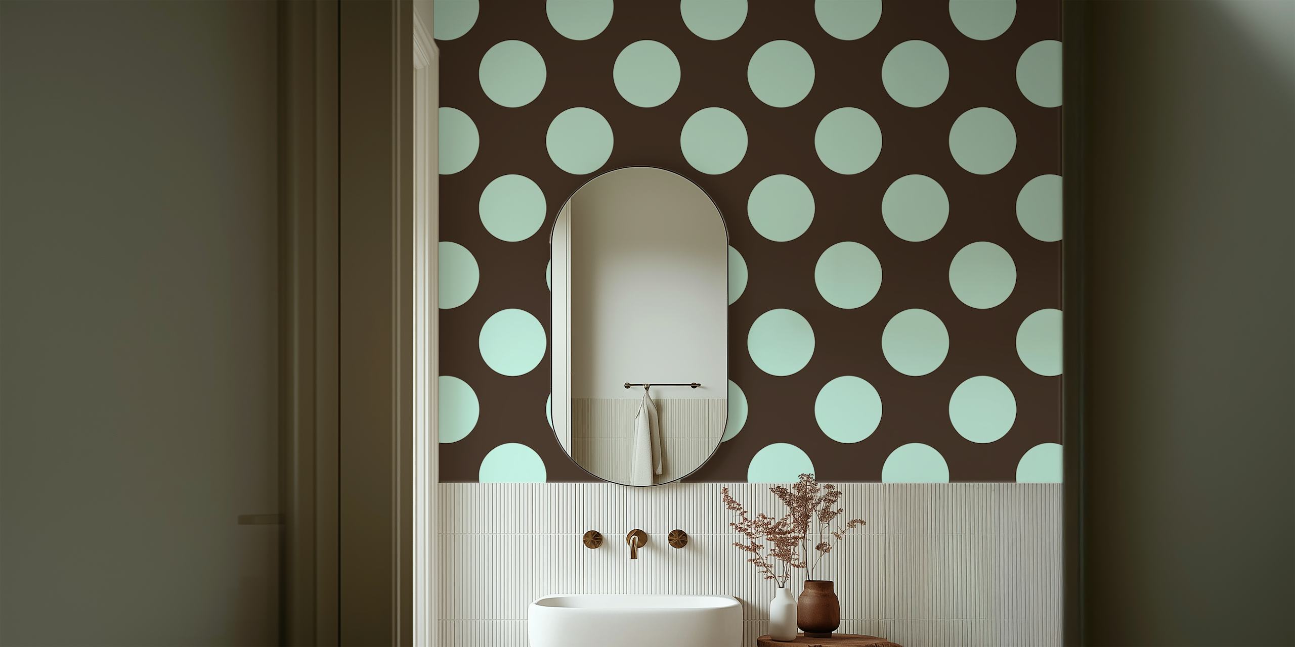 Papier peint Dark Chocolate Mint Polka Dots dans une pièce