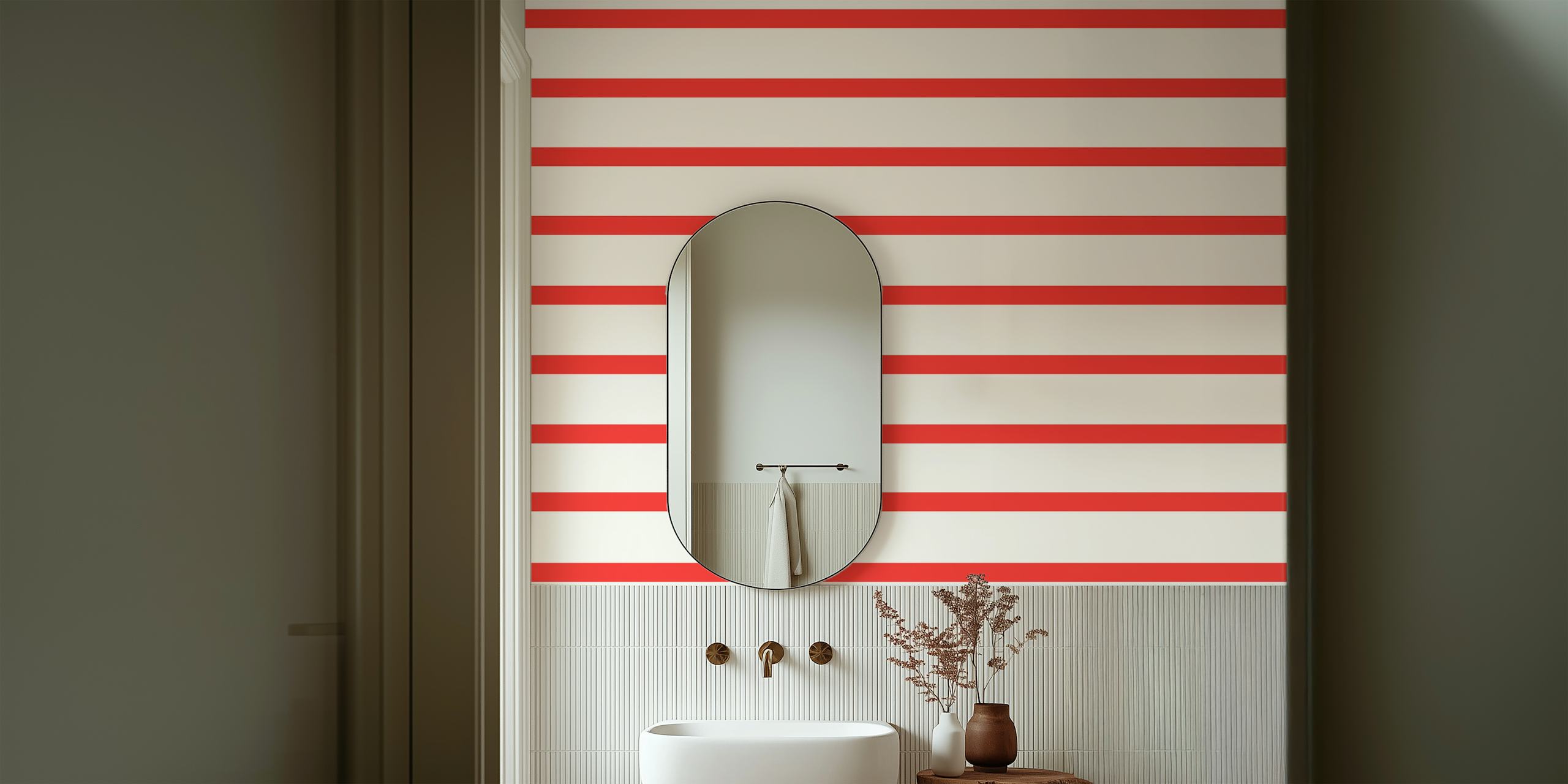 Papel pintado Stripes Red mostrado en una habitación