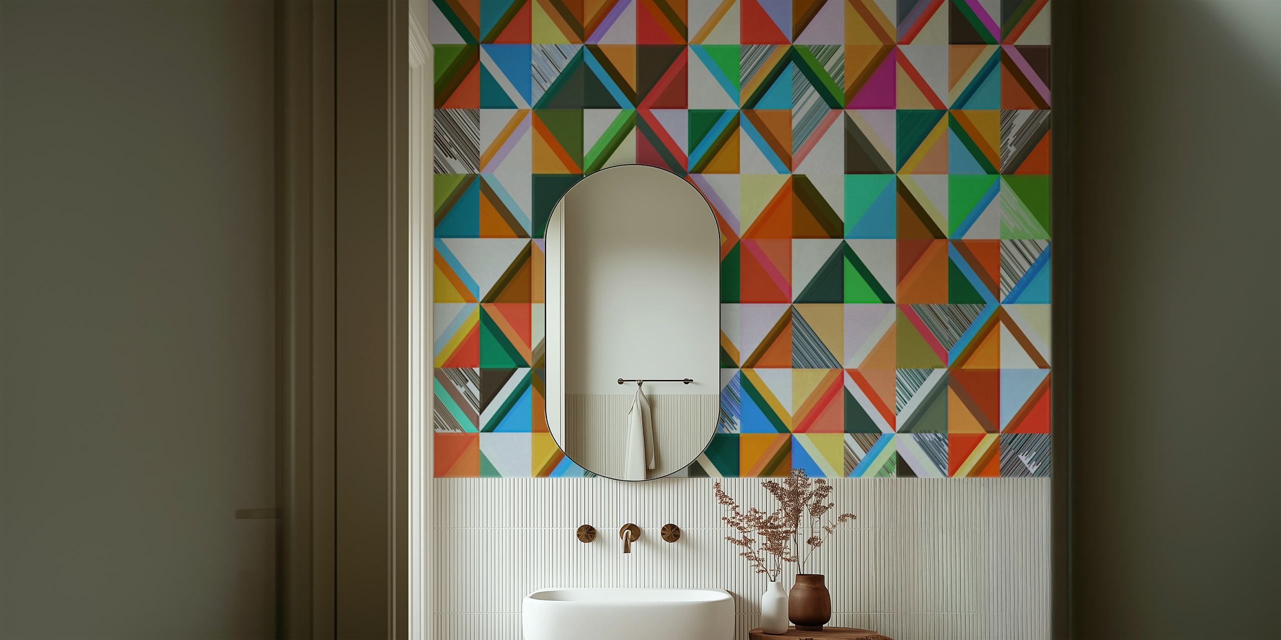 Papier peint mural à motif de losanges géométriques colorées