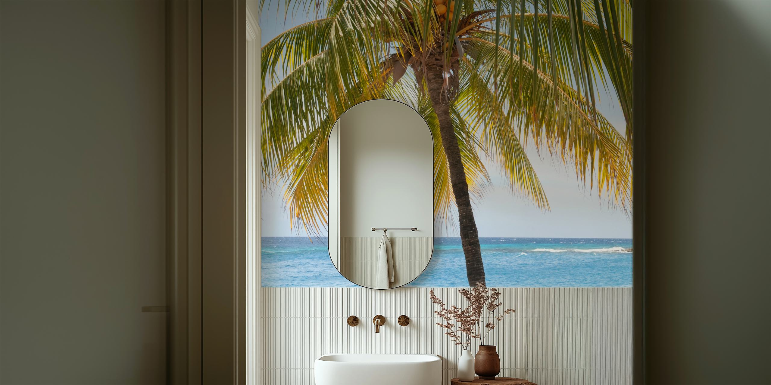 Caribbean beach with palm tree wall mural