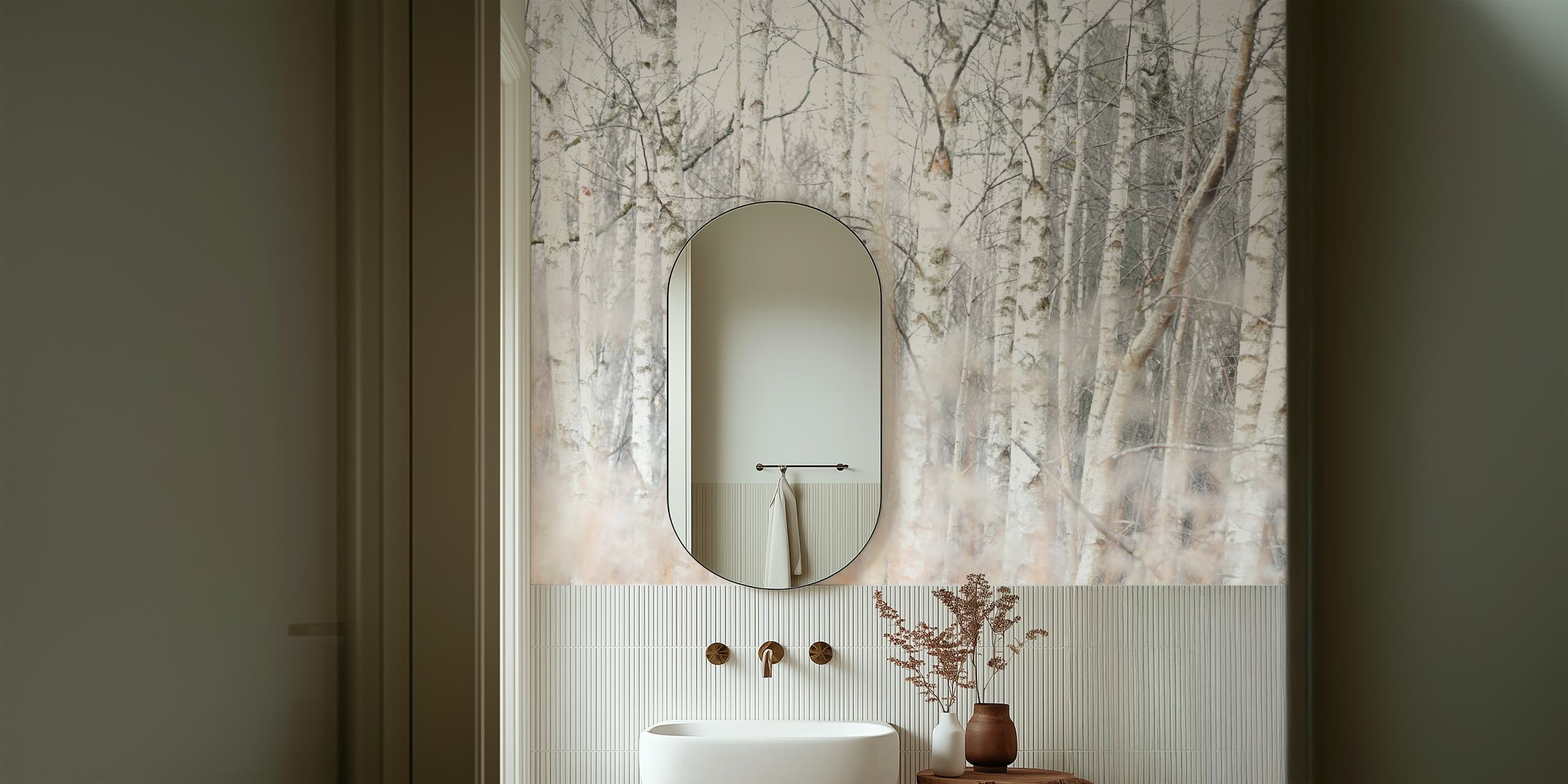 Papel pintado Birch Trees y Grass en una habitación