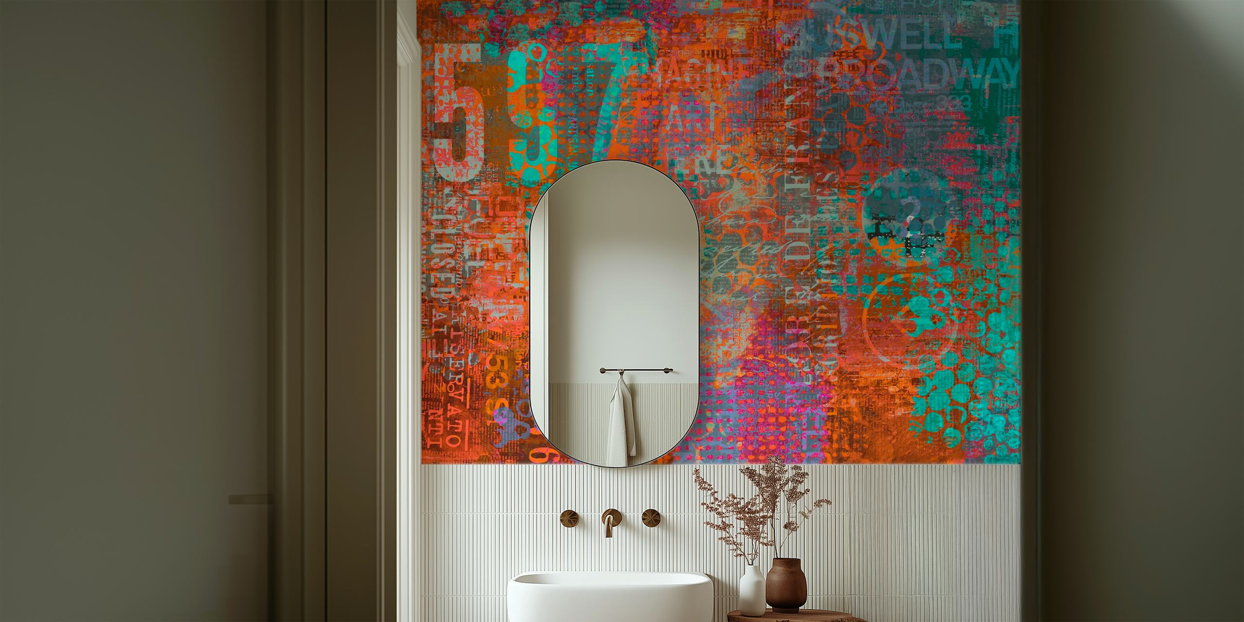 Vibrant urban street art wallpaper in a room