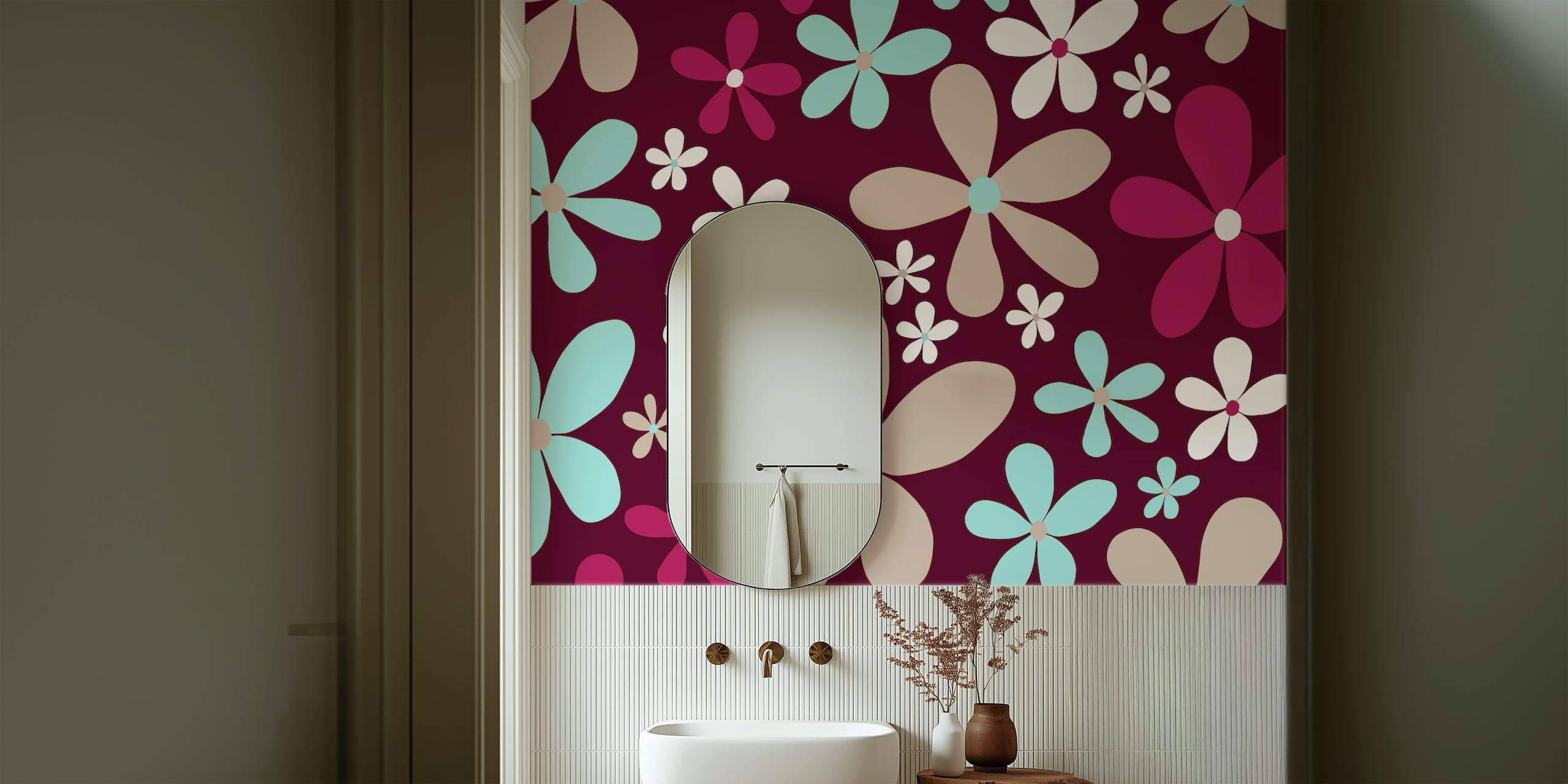 Papel de parede Retro Spring Daisies 7 em um quarto