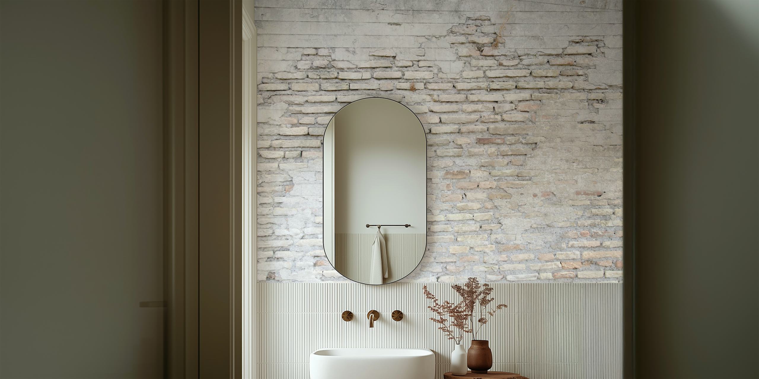 Rustic Roman Brick Wall wallpaper displayed in a room