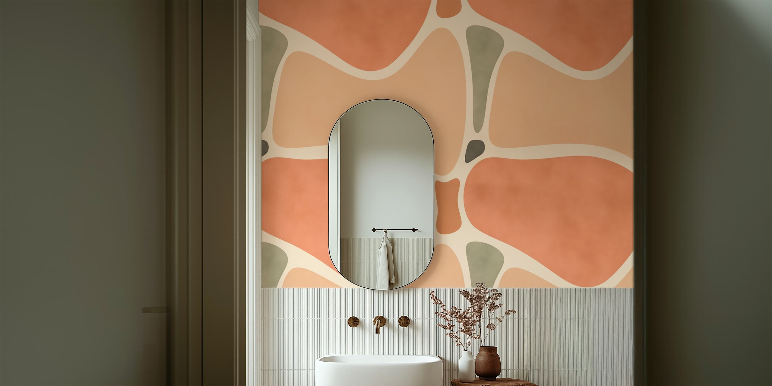 Abstract shapes in terracotta and neutral tones wallpaper